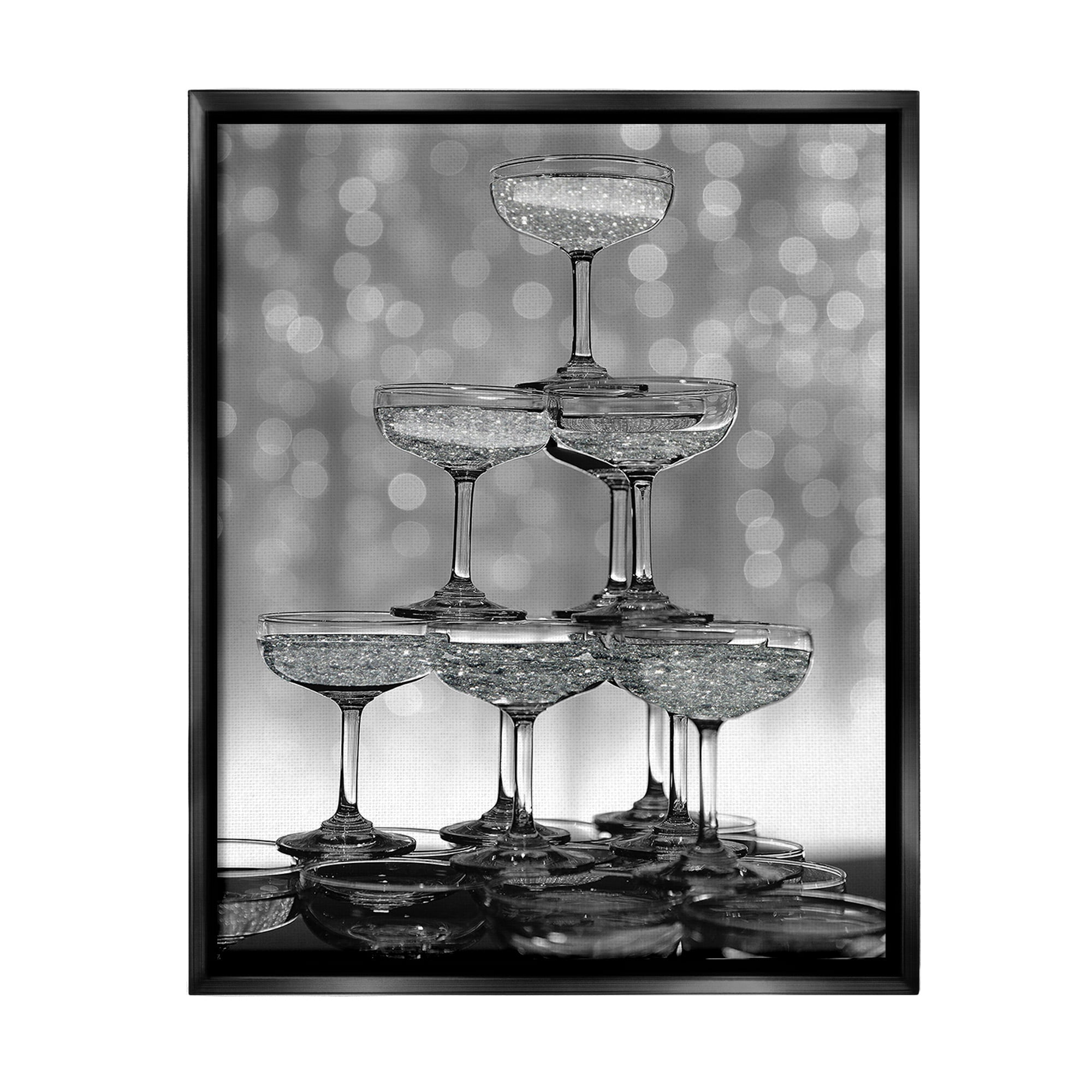 Stupell Industries Stacked Champagne Glasses Food & Beverage Photography Black Floater Framed Canvas Art Print Wall Art, 17 x 21