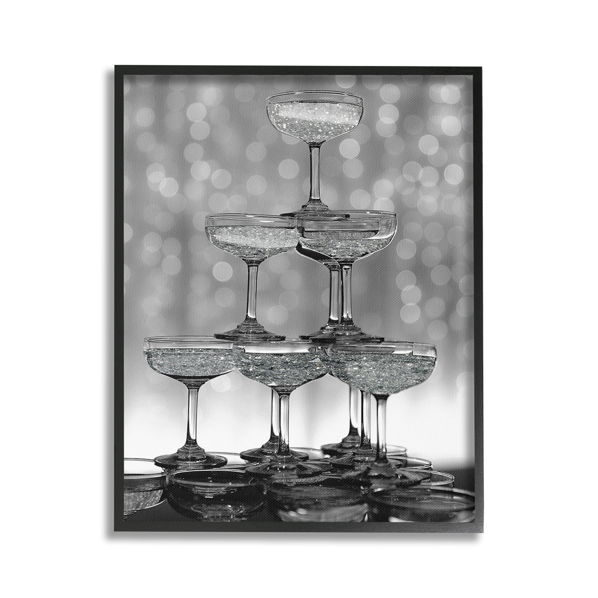 Stupell Industries Stacked Champagne Glasses Food & Beverage Photography Black Framed Art Print Wall Art, 16 x 20