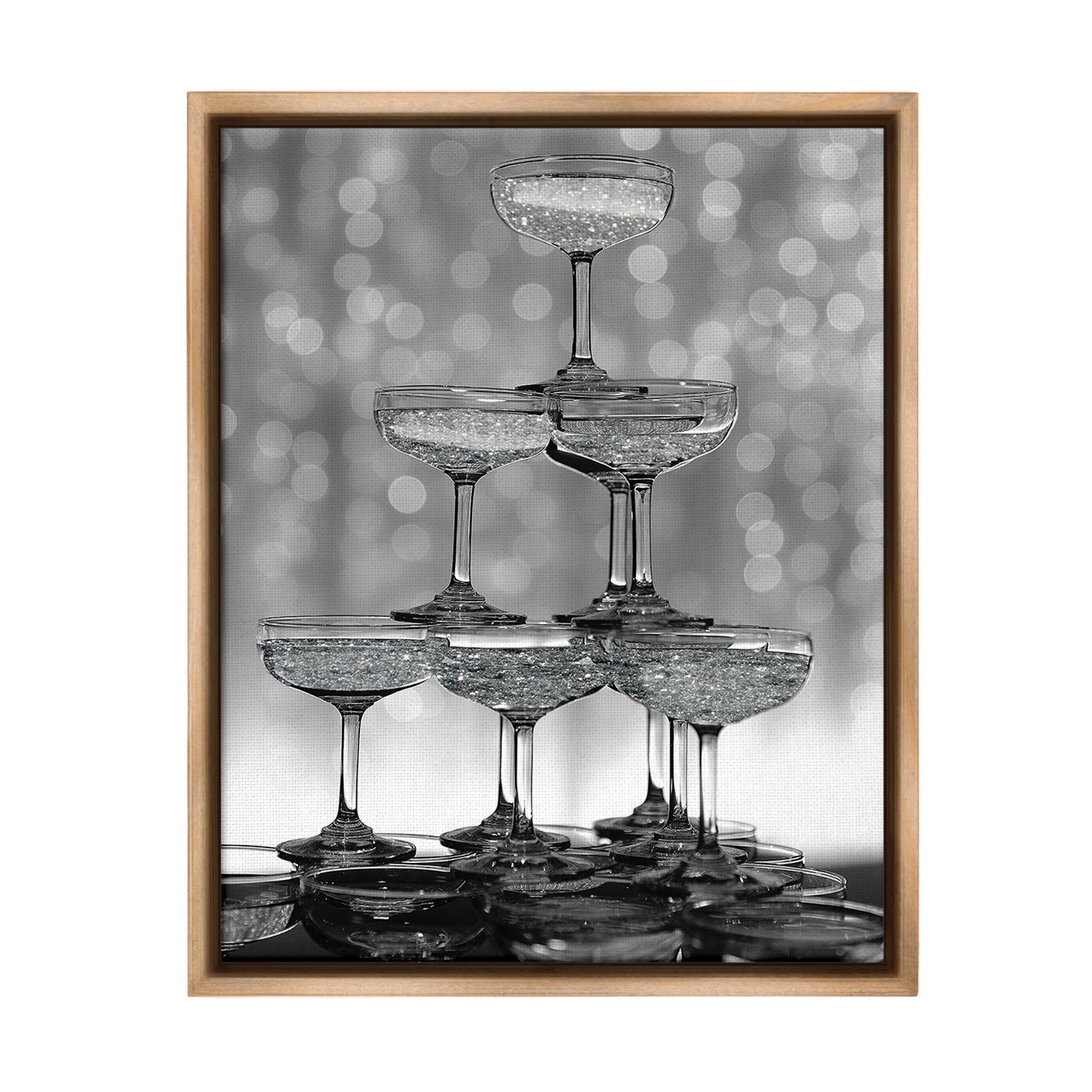 Stupell Industries Stacked Champagne Glasses Food & Beverage Photography Brown Floater Framed Canvas Art Print Wall Art, 17 x 21
