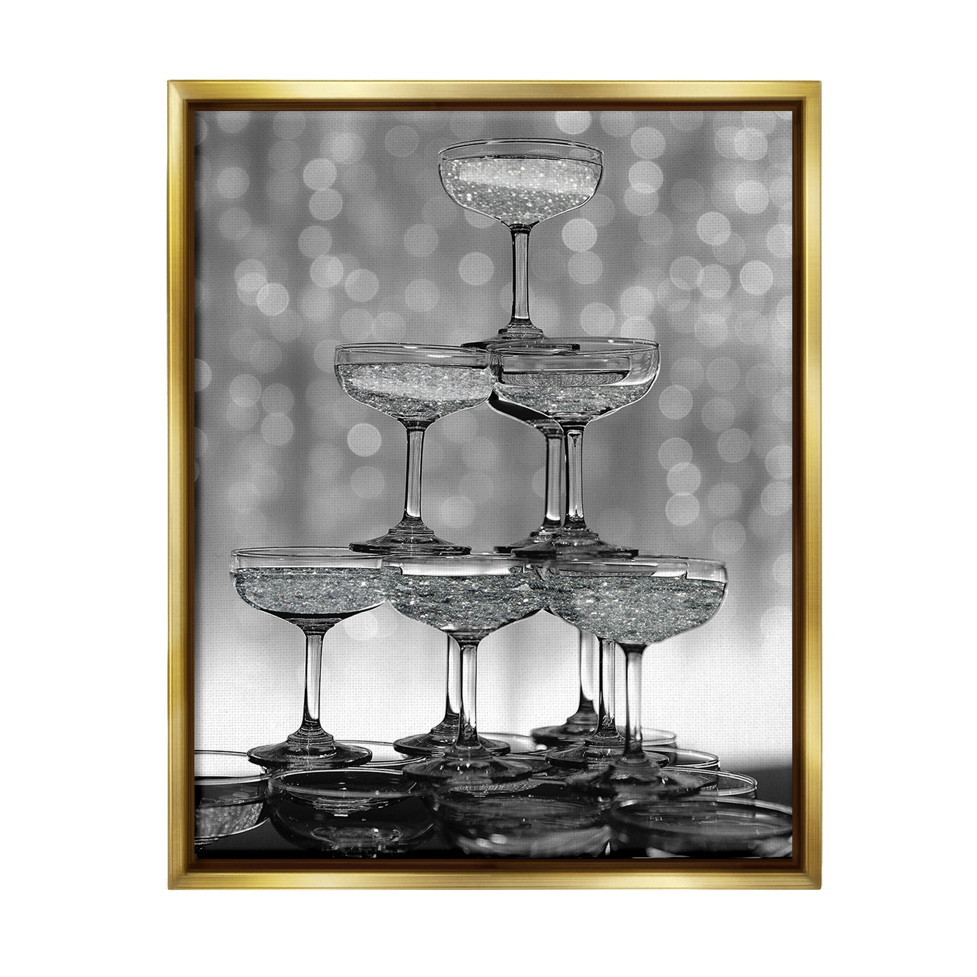 Stupell Industries Stacked Champagne Glasses Food & Beverage Photography Gold Floater Framed Canvas Art Print Wall Art, 17 x 21