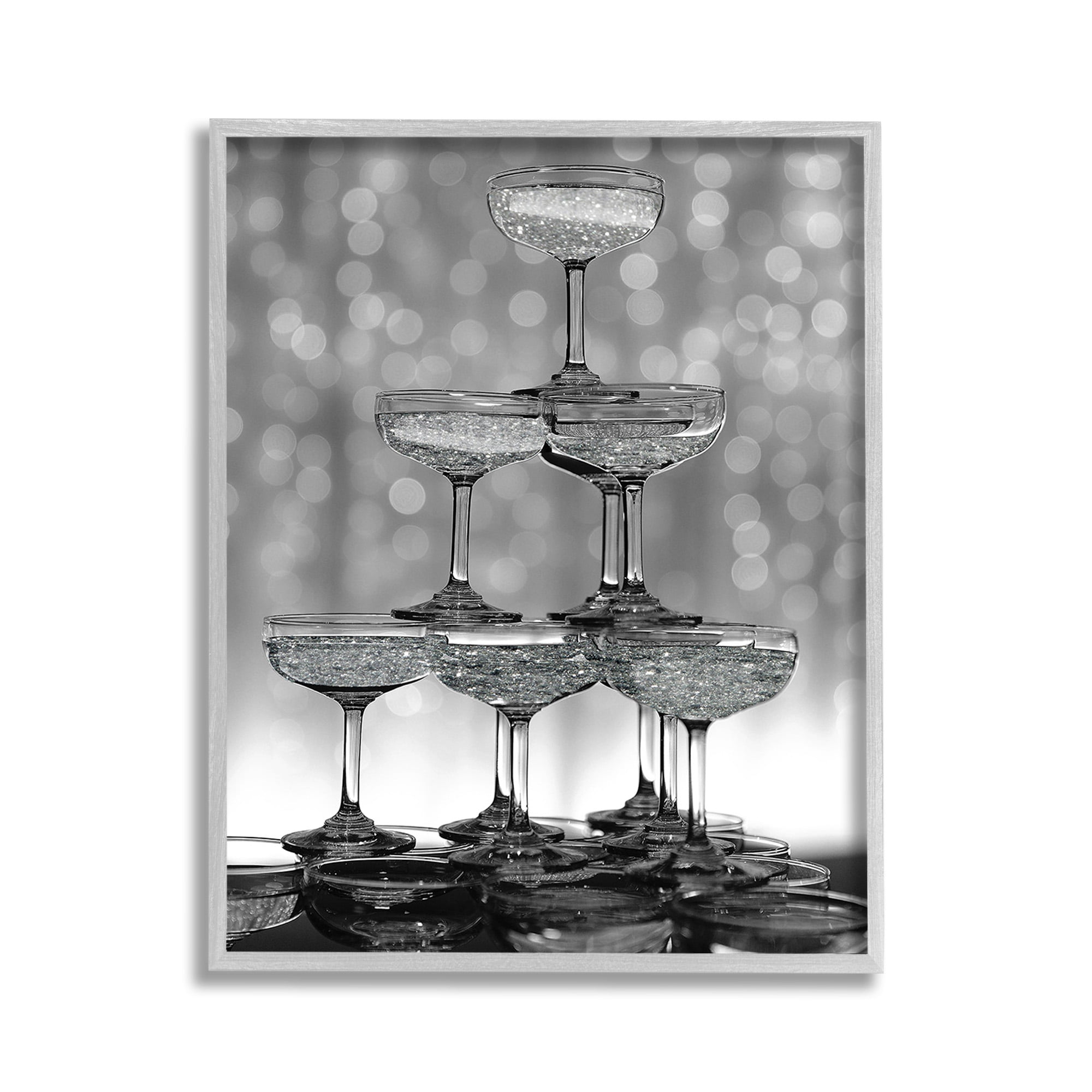 Stupell Industries Stacked Champagne Glasses Food & Beverage Photography Gray Framed Art Print Wall Art, 11 x 14
