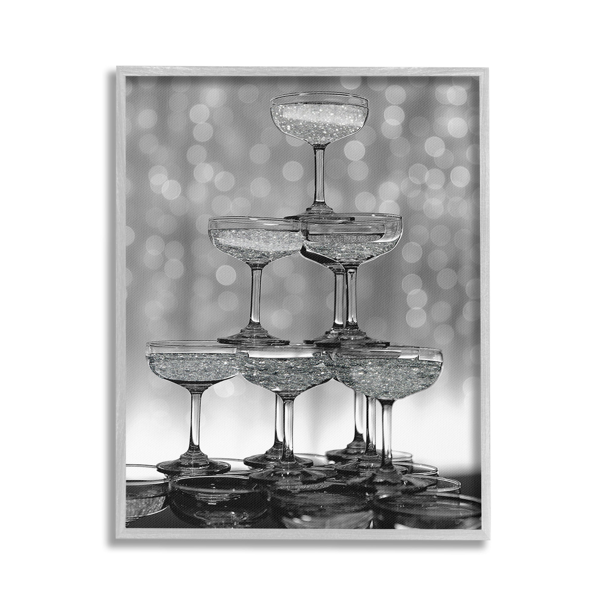 Stupell Industries Stacked Champagne Glasses Food & Beverage Photography Gray Framed Art Print Wall Art, 24 x 30