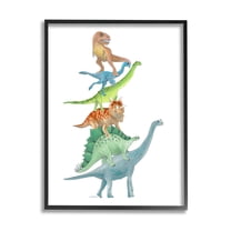 Stupell Industries Stacked Dinosaurs Balancing T-Rex Stegosaurus Illustration Graphic Art Black Framed Art Print Wall Art, Design by Dishique