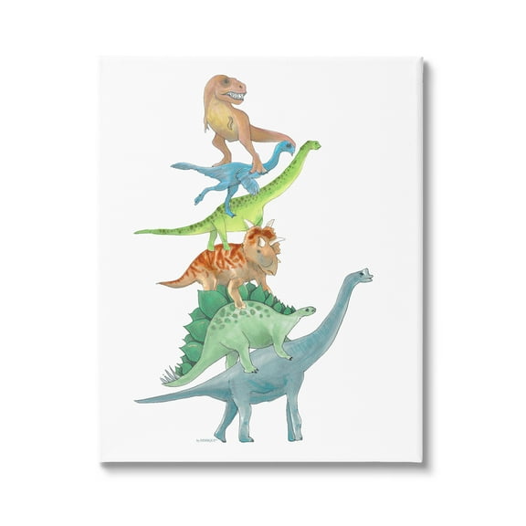 Stupell Industries Stacked Dinosaurs Balancing T-Rex Stegosaurus Illustration Graphic Art Gallery Wrapped Canvas Print Wall Art, Design by Dishique