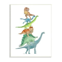 Stupell Industries Stacked Dinosaurs Balancing T-Rex Stegosaurus Illustration Graphic Art Unframed Art Print Wall Art, Design by Dishique