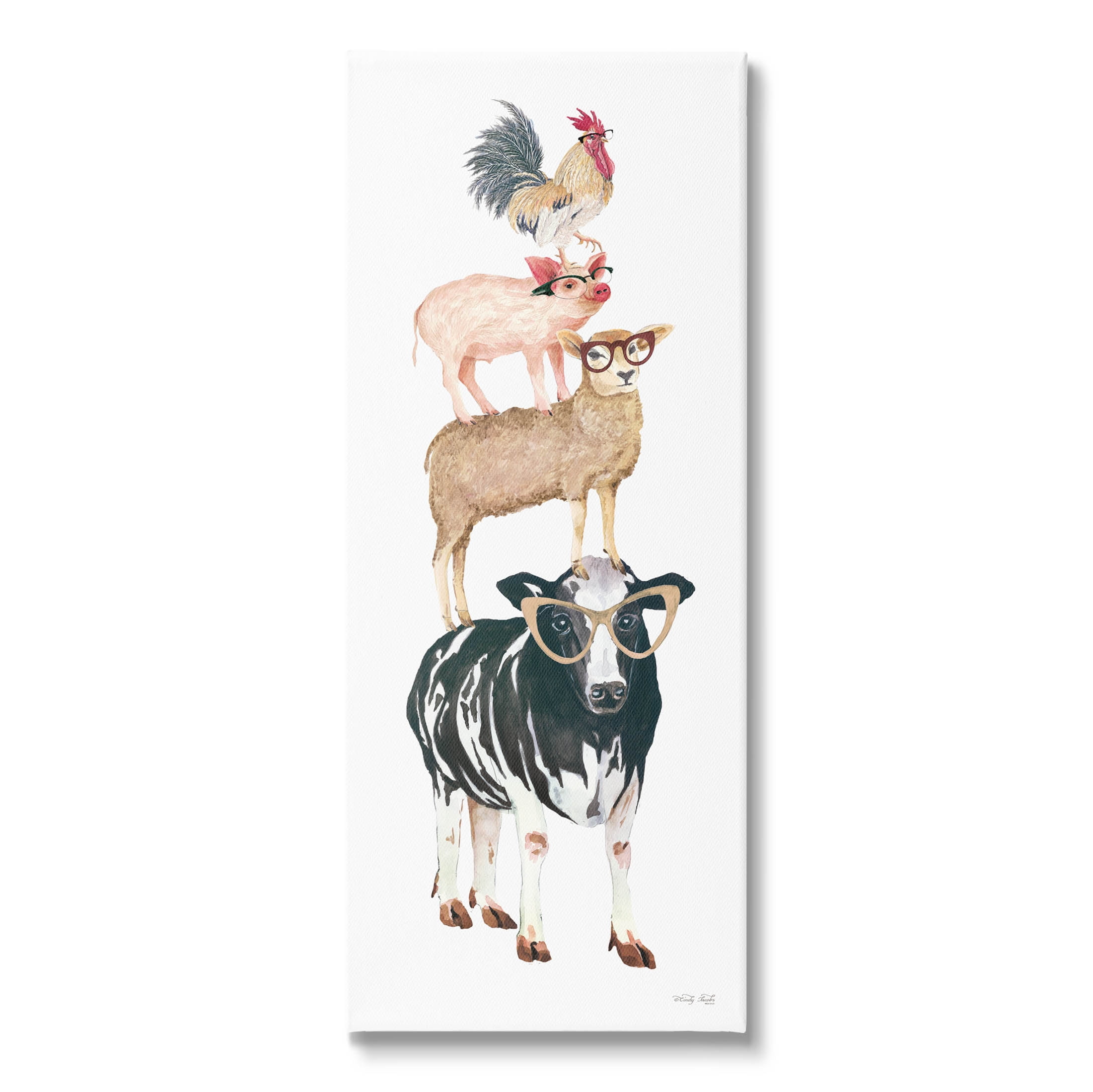 Stupell Industries Stacked Farm Animals Wearing Glasses Graphic Art Gallery Wrapped Canvas Print Wall Art, Design by Cindy Jacobs