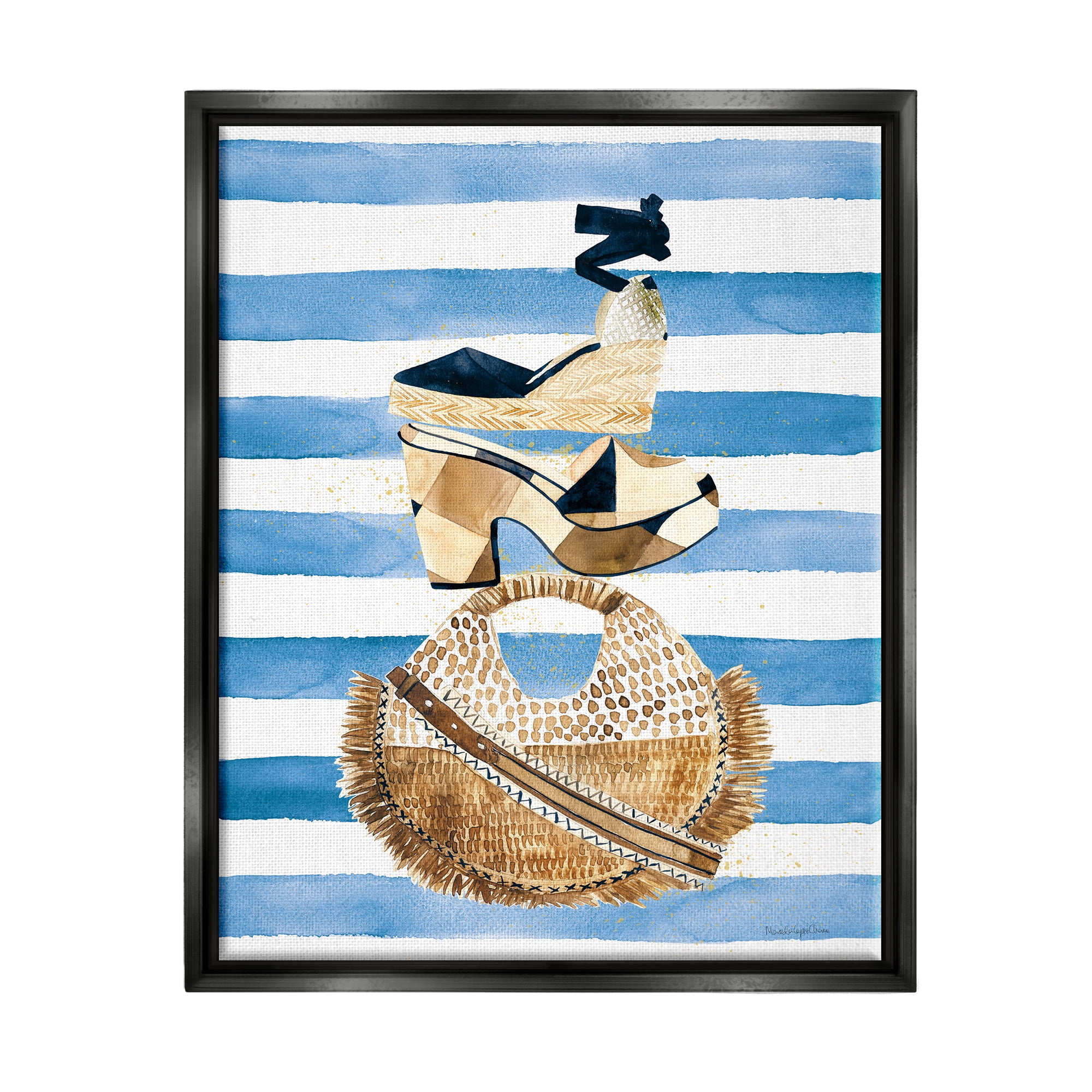 Stupell Industries Stacked Fashion Shoes Beauty & Fashion Painting Black Floater Framed Art Print Wall Art, 25 x 31
