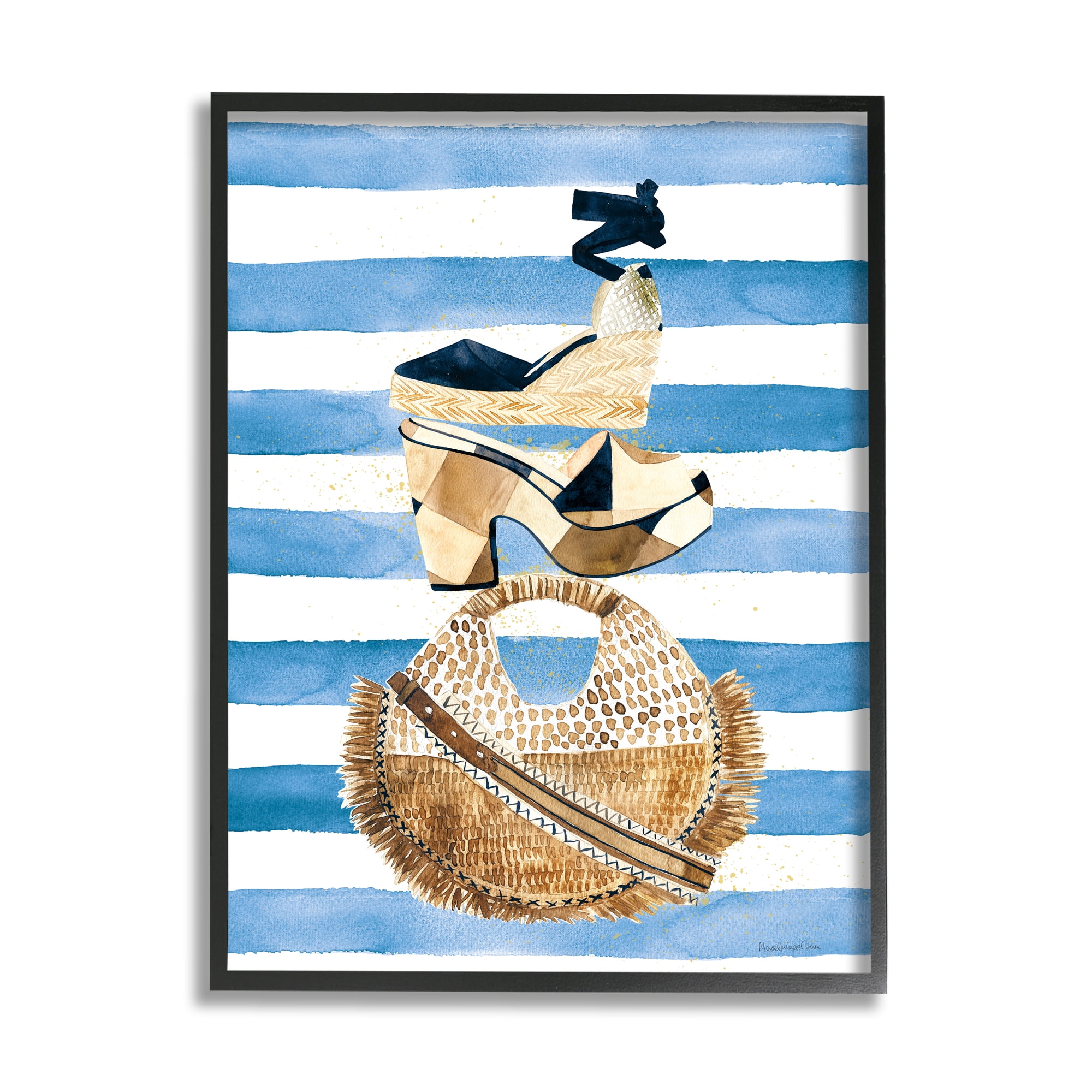 Stupell Industries Stacked Fashion Shoes Beauty & Fashion Painting Black Framed Art Print Wall Art, 11 x 14