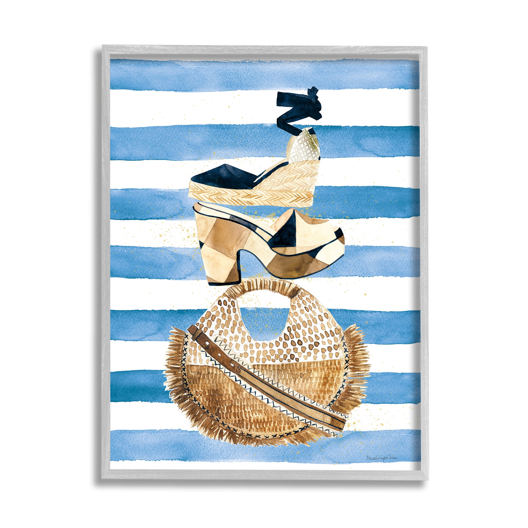 Stupell Industries Stacked Fashion Shoes Beauty & Fashion Painting Gray Framed Art Print Wall Art, 24 x 30