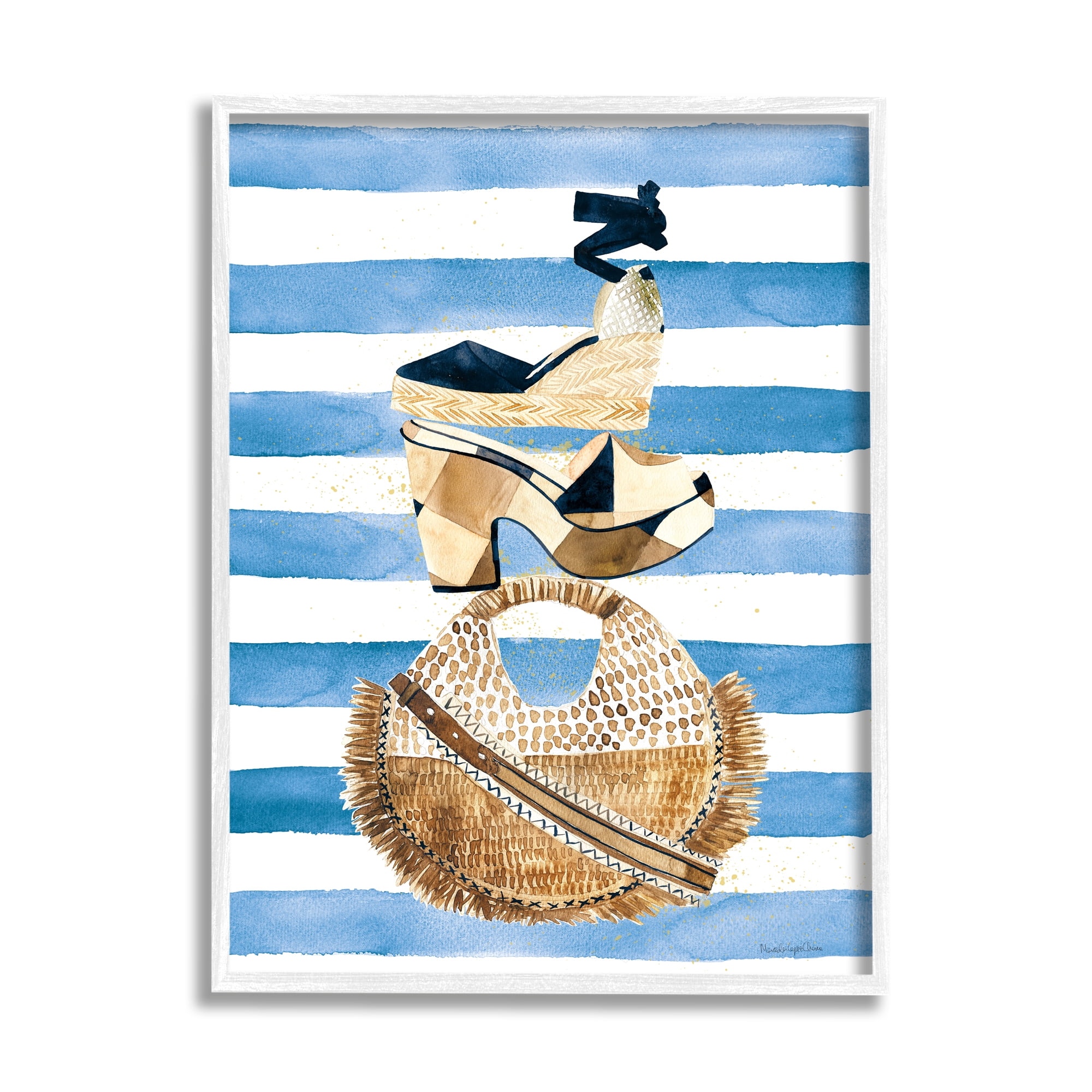Stupell Industries Stacked Fashion Shoes Beauty & Fashion Painting White Framed Art Print Wall Art, 11 x 14