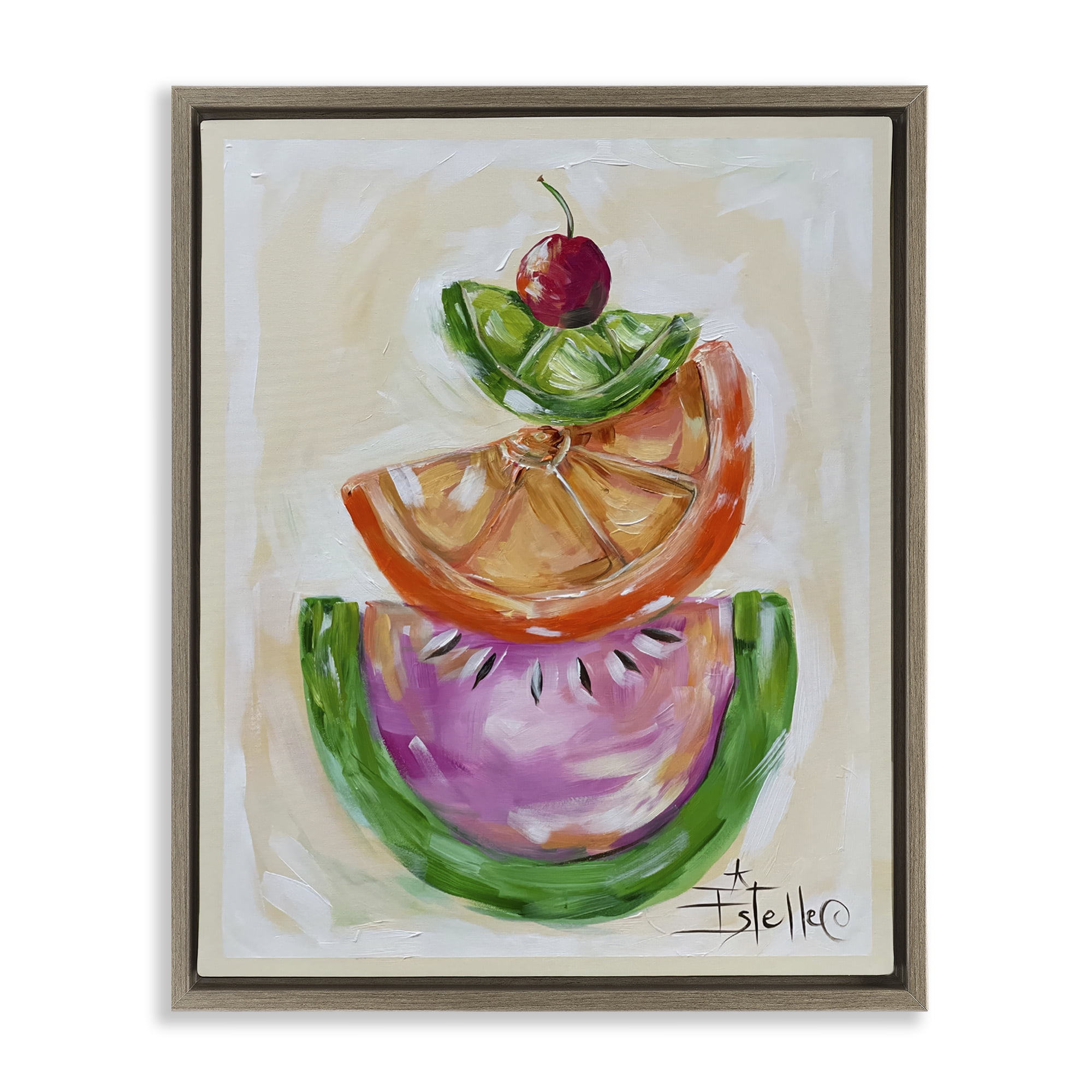 Stupell Industries Stacked Fruit Slices Food & Beverage Painting Brown Floater Framed Canvas Art Print Wall Art, 25 x 31