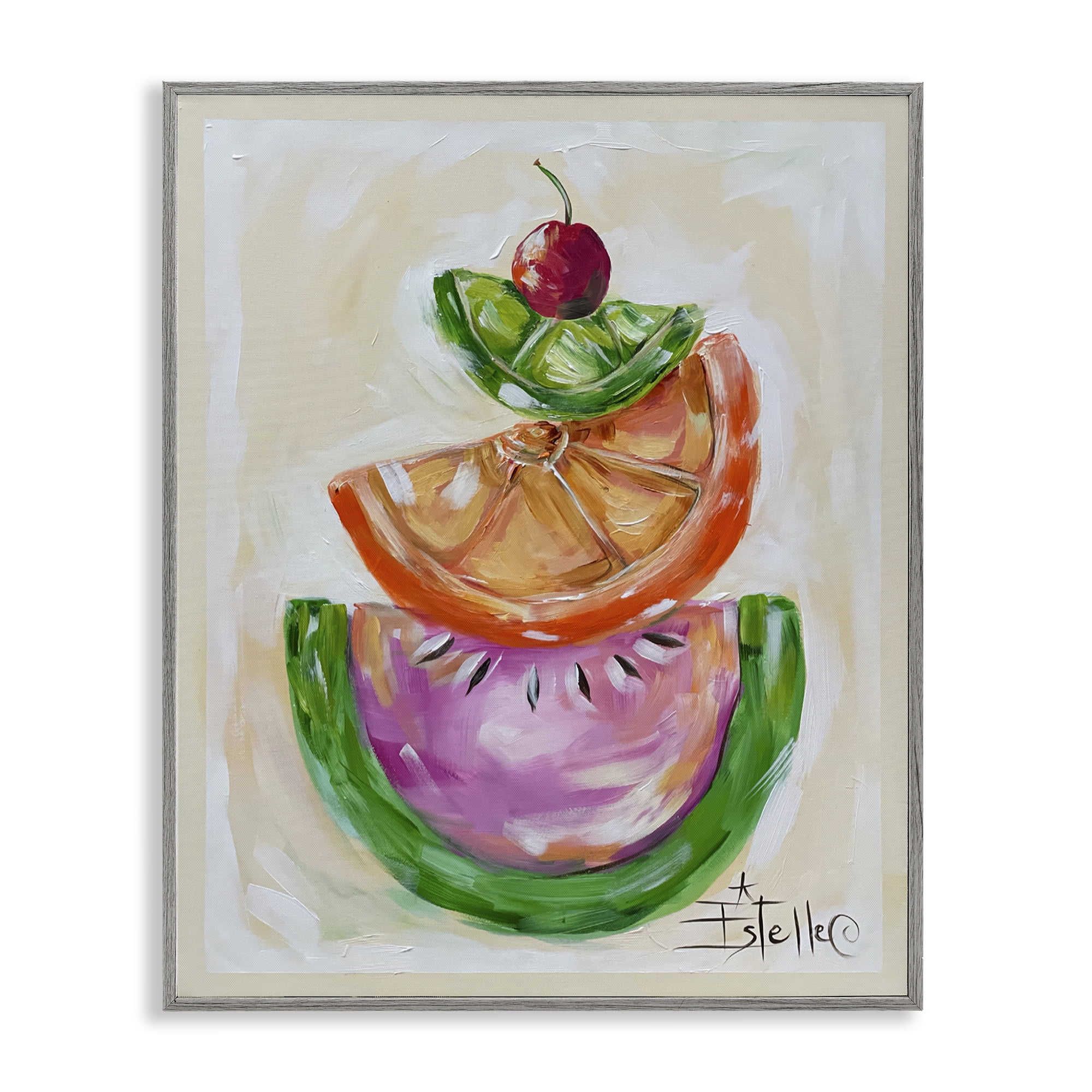 Stupell Industries Stacked Fruit Slices Food & Beverage Painting Gray Framed Art Print Wall Art, 11 x 14