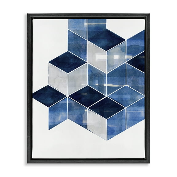 Stupell Industries Stacked Geometric Cubes Abstract Painting Black Floater Framed Canvas Art Print Wall Art, 17 x 21