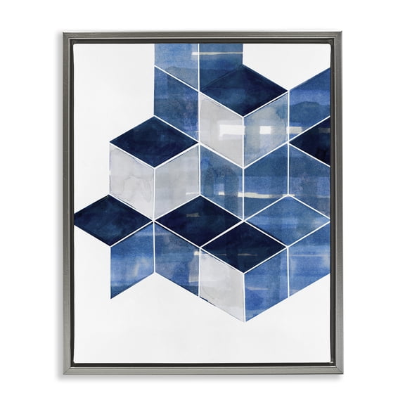 Stupell Industries Stacked Geometric Cubes Abstract Painting Gray Floater Framed Canvas Art Print Wall Art, 17 x 21