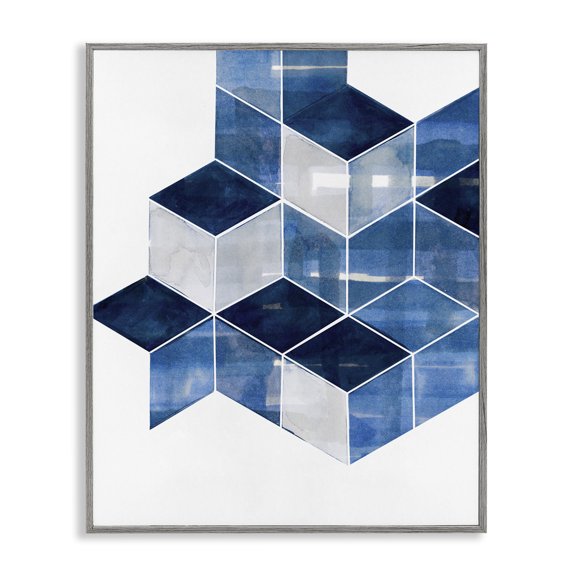 Stupell Industries Stacked Geometric Cubes Abstract Painting Gray Framed Art Print Wall Art, 11 x 14