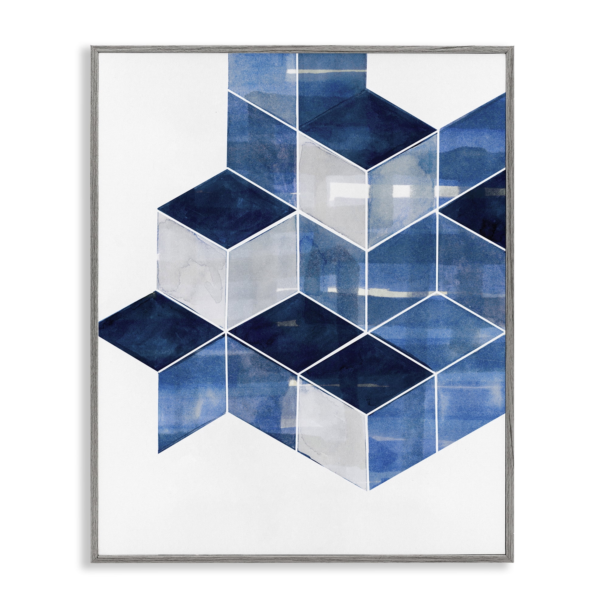 Stupell Industries Stacked Geometric Cubes Abstract Painting Gray Framed Art Print Wall Art, 16 x 20