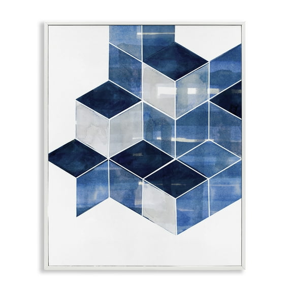 Stupell Industries Stacked Geometric Cubes Abstract Painting White Framed Art Print Wall Art, 16 x 20