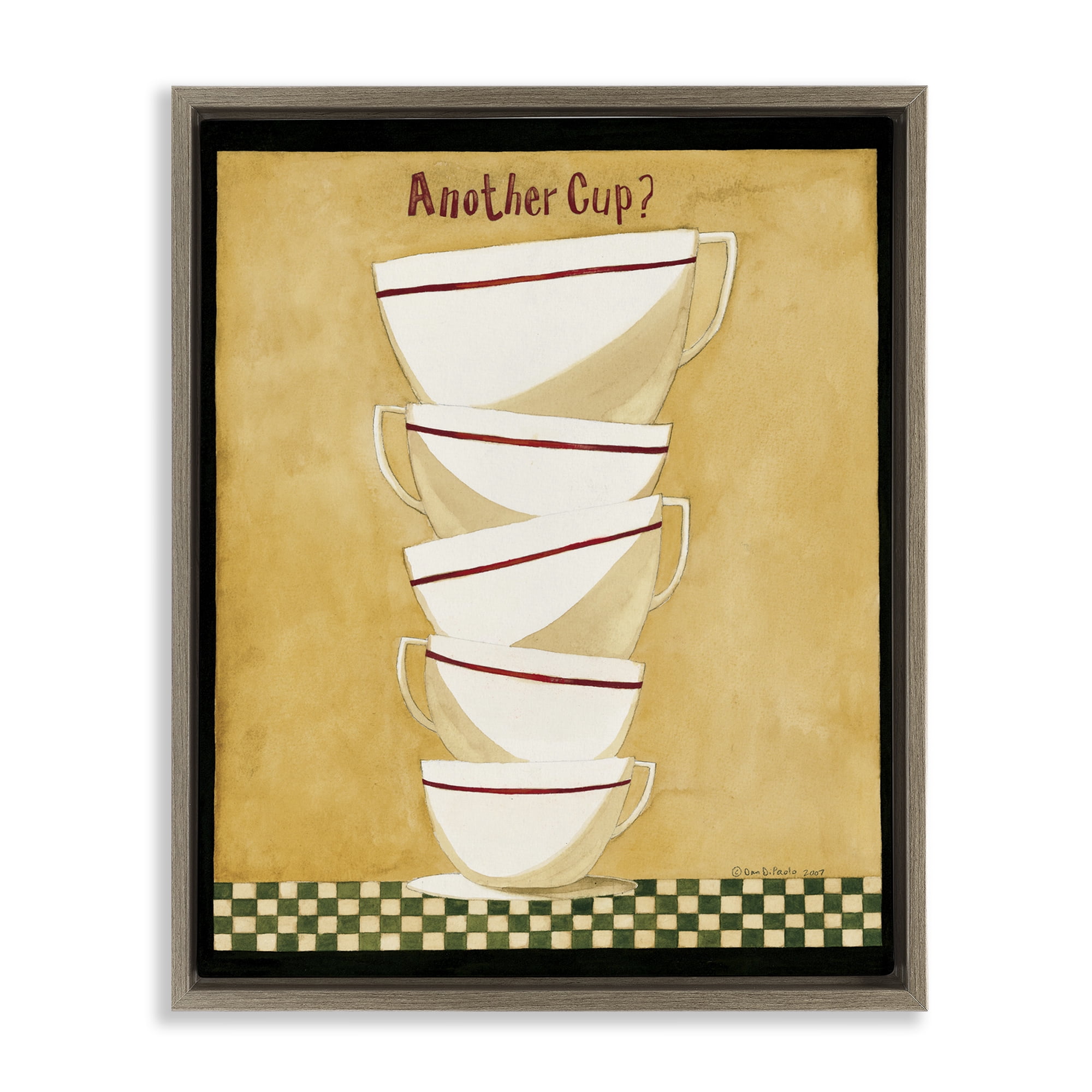 Stupell Industries Stacked Mug Collection Food & Beverage Painting Brown Floater Framed Art Print Wall Art, 17 x 21