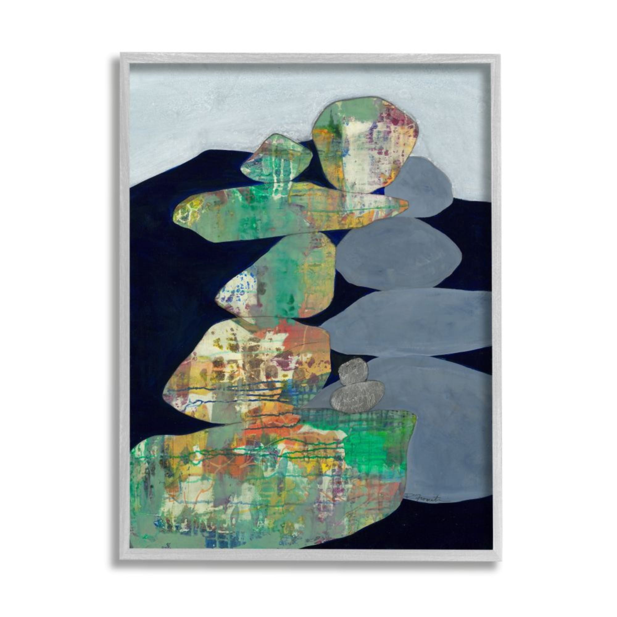 Stupell Industries Stacked Rocks Abstract Pattern Blue Green Design by Third and Wall, 11" x 14", Gray Framed