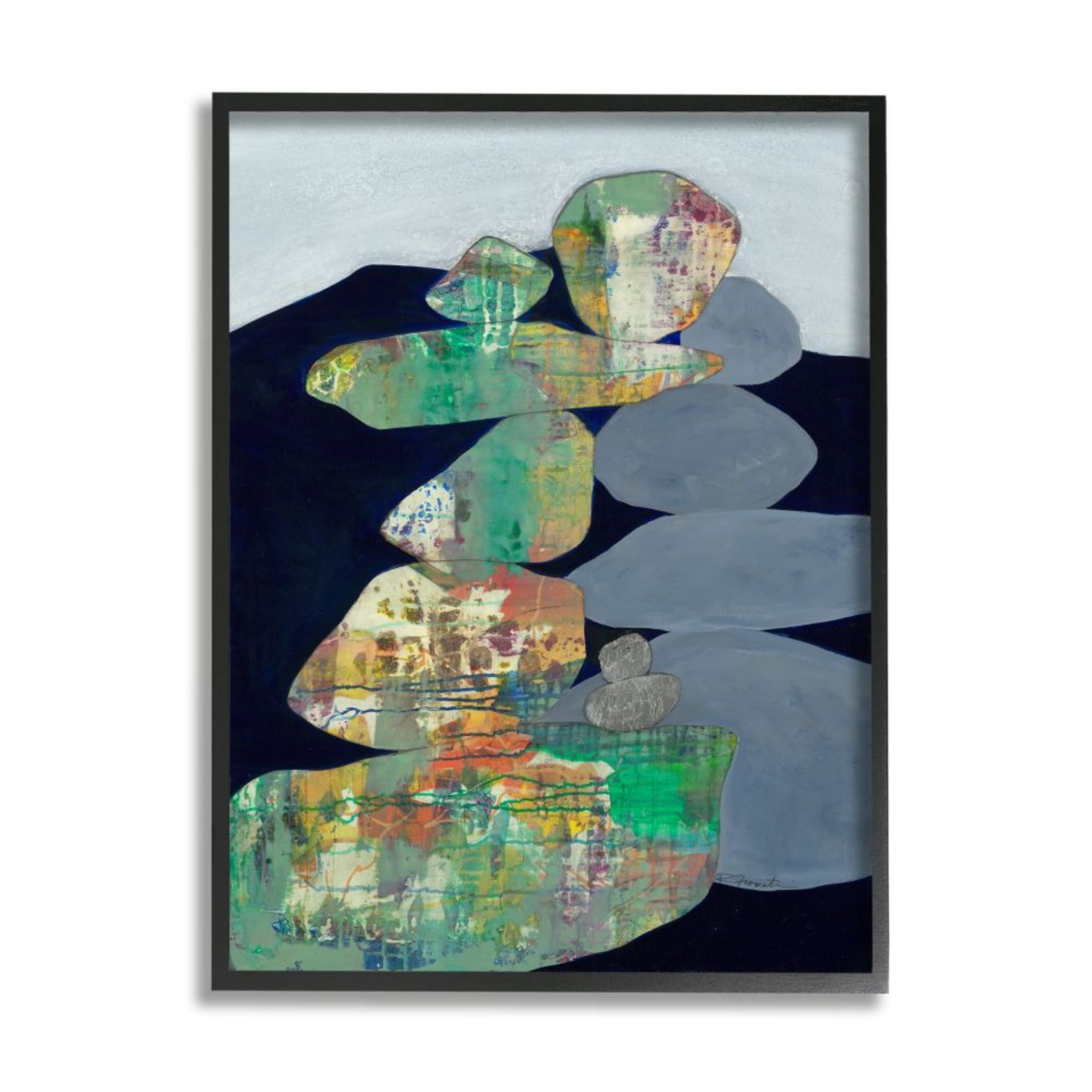 Stupell Industries Stacked Rocks Abstract Pattern Blue Green Design by Third and Wall, 24" x 30", Black Framed