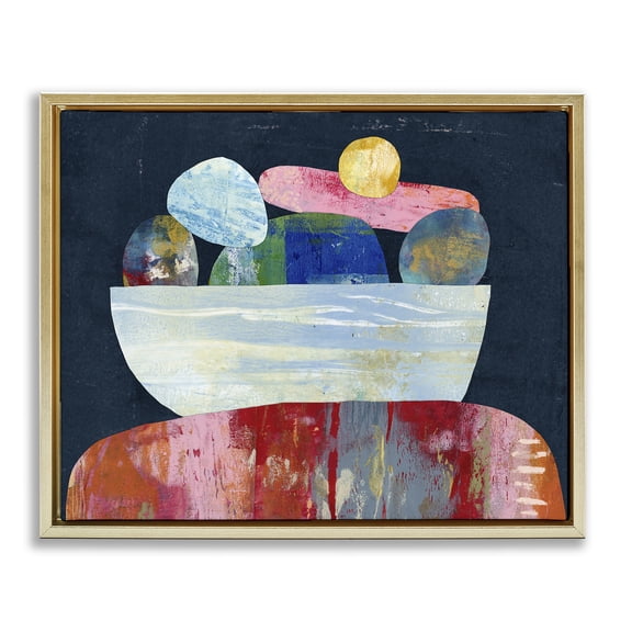 Stupell Industries Stacked Rocks Collage Geometric Painting Gold Floater Framed Canvas Art Print Wall Art, 21 x 17