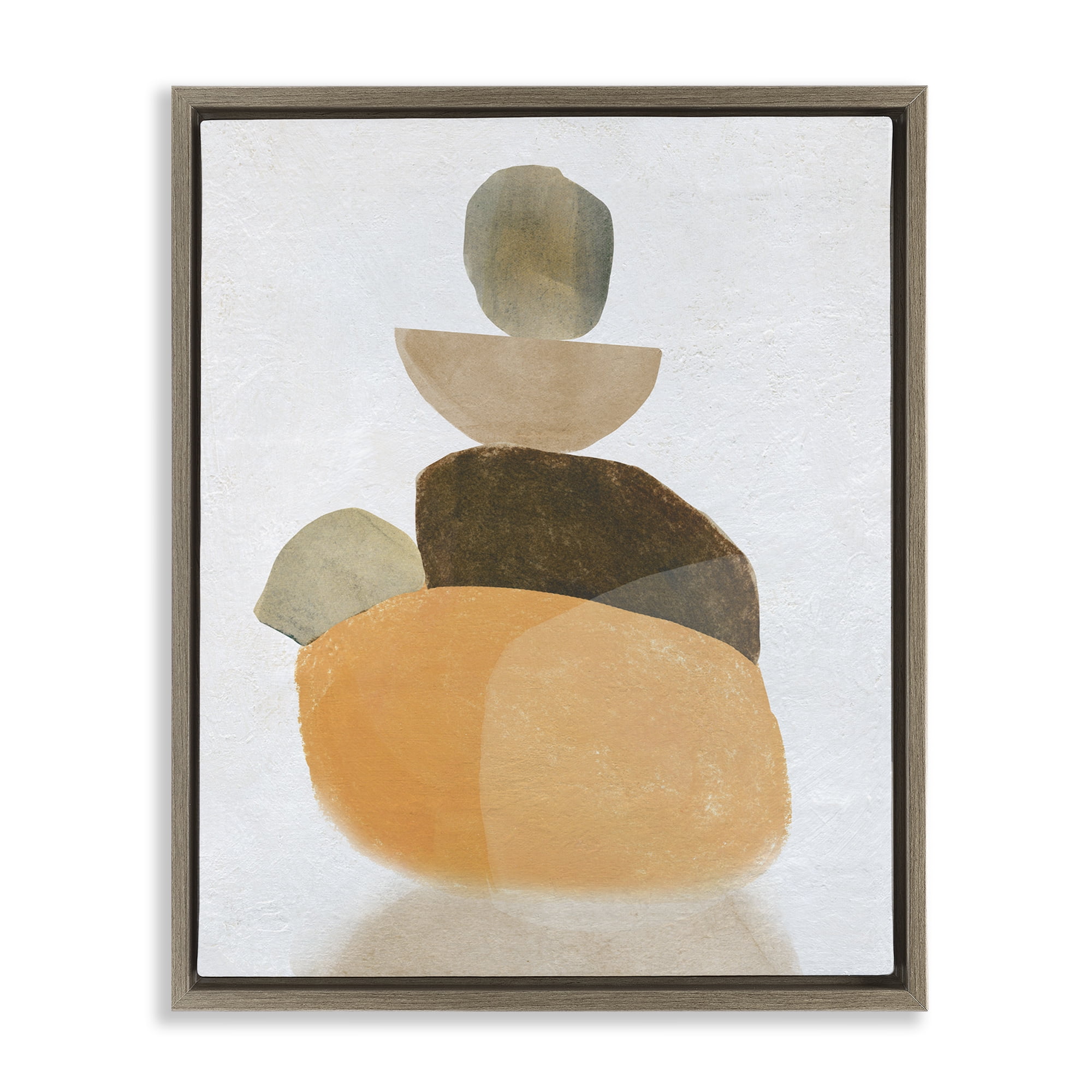 Stupell Industries Stacked Rocks Neutral Tones Abstract Painting Brown Floater Framed Canvas Art Print Wall Art, 17 x 21