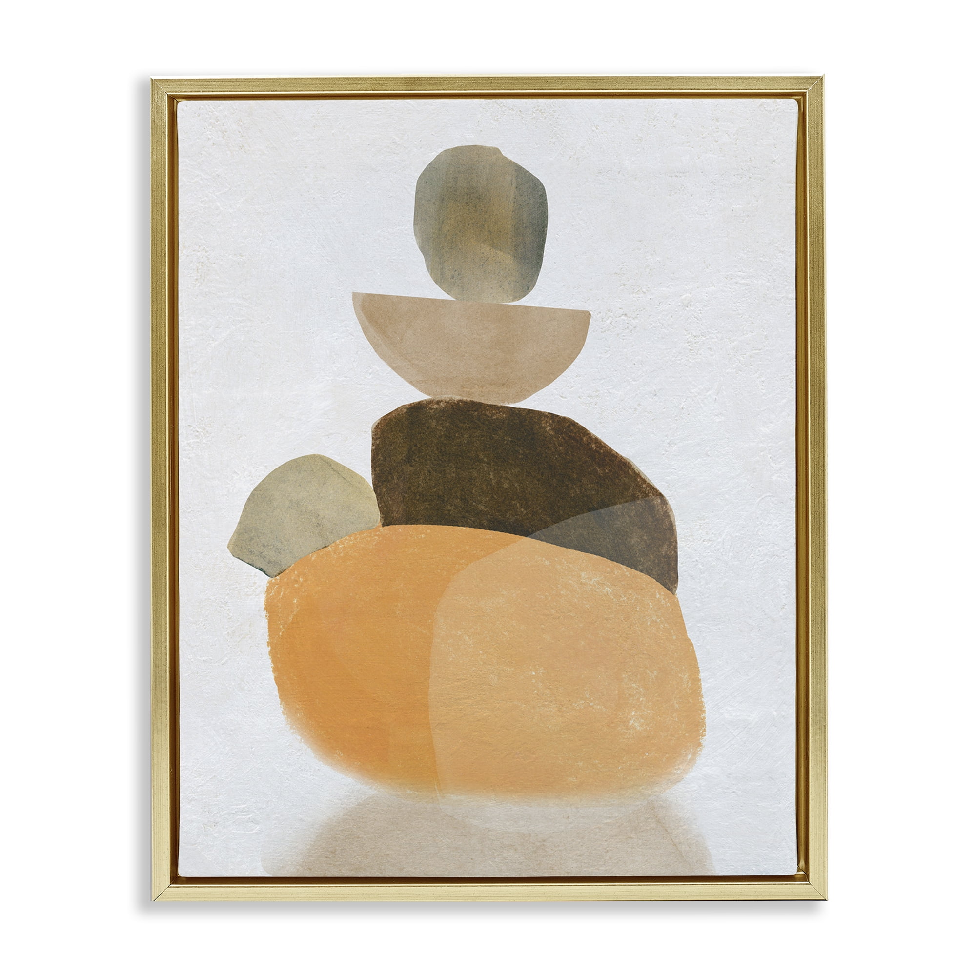 Stupell Industries Stacked Rocks Neutral Tones Abstract Painting Gold Floater Framed Canvas Art Print Wall Art, 17 x 21