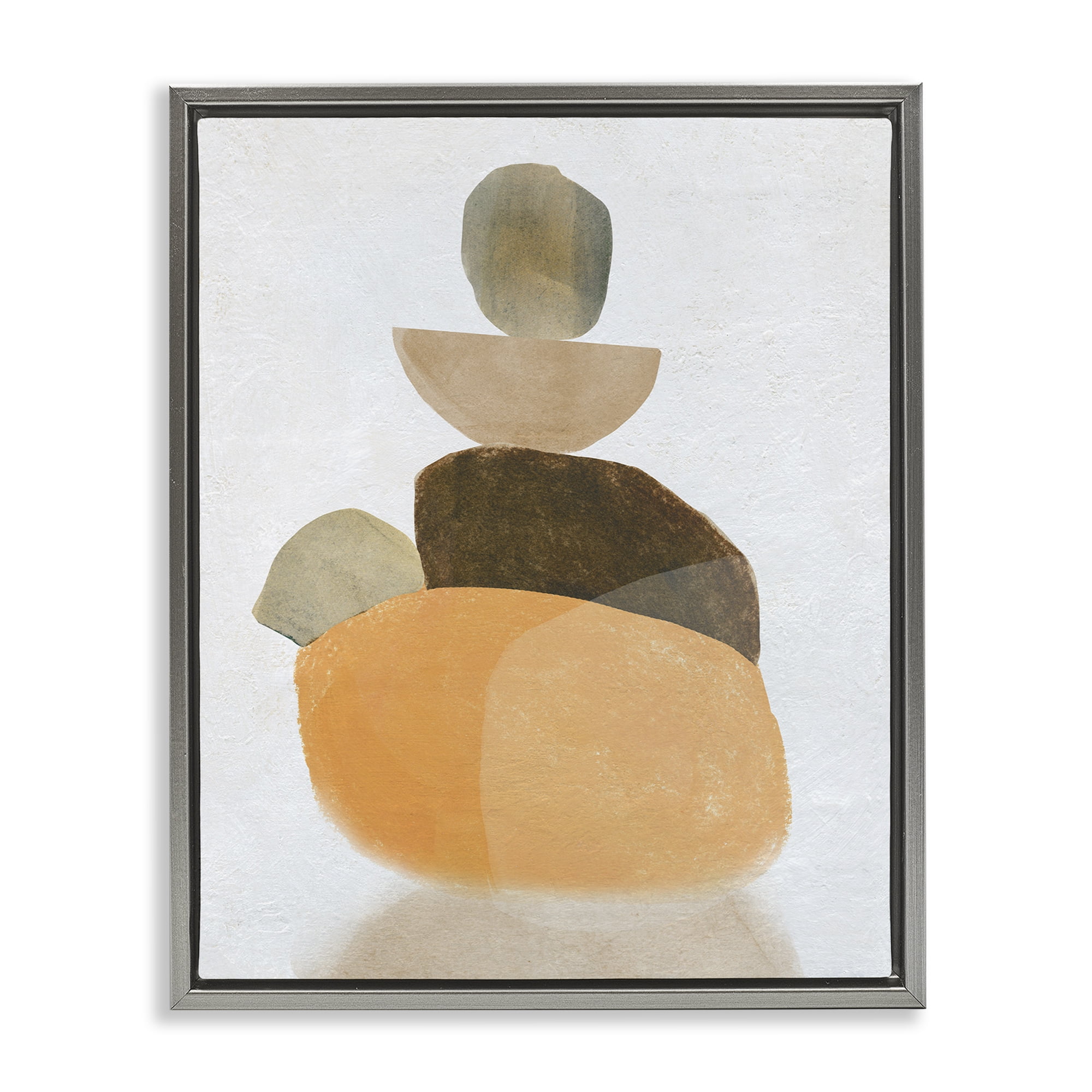 Stupell Industries Stacked Rocks Neutral Tones Abstract Painting Gray Floater Framed Canvas Art Print Wall Art, 17 x 21