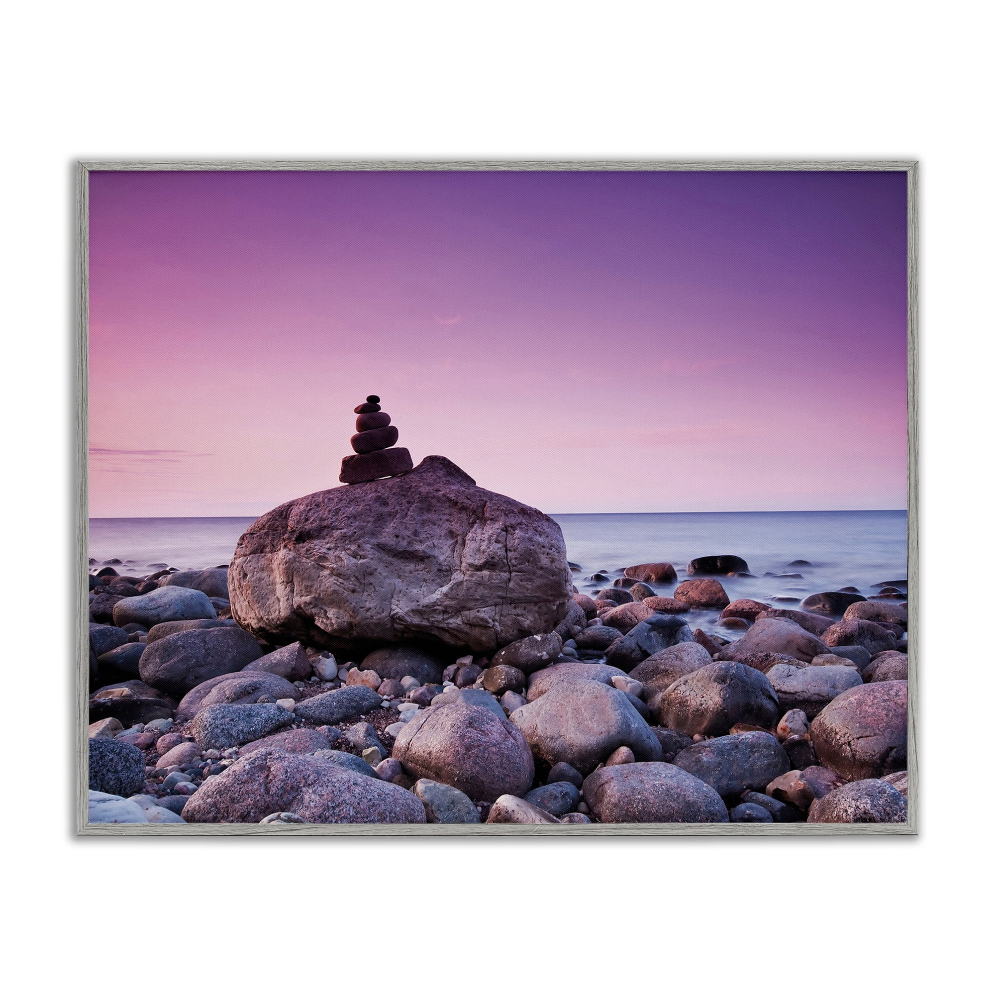 Stupell Industries Stacked Rocks on Shore Nautical & Beach Photography Gray Framed Art Print Wall Art, 14 x 11