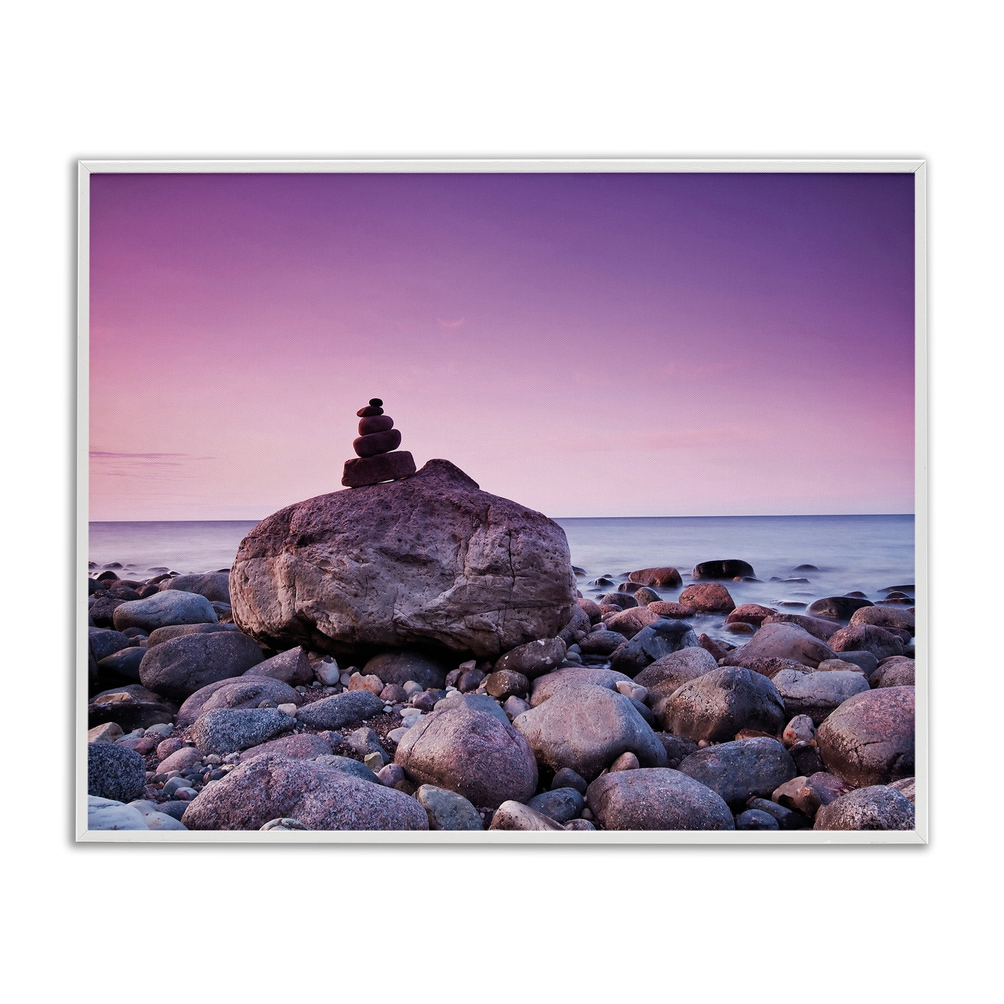 Stupell Industries Stacked Rocks on Shore Nautical & Beach Photography White Framed Art Print Wall Art, 14 x 11