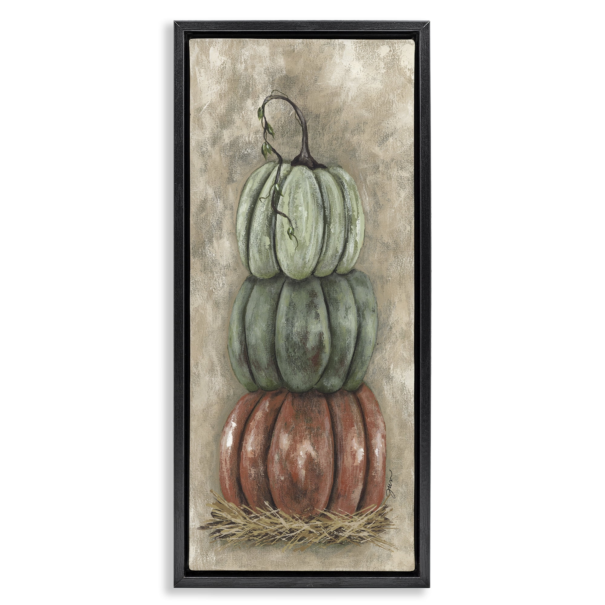 Stupell Industries Stacked Rustic Pumpkins Botanical & Floral Painting Black Floater Framed Art Print Wall Art, 15 x 31