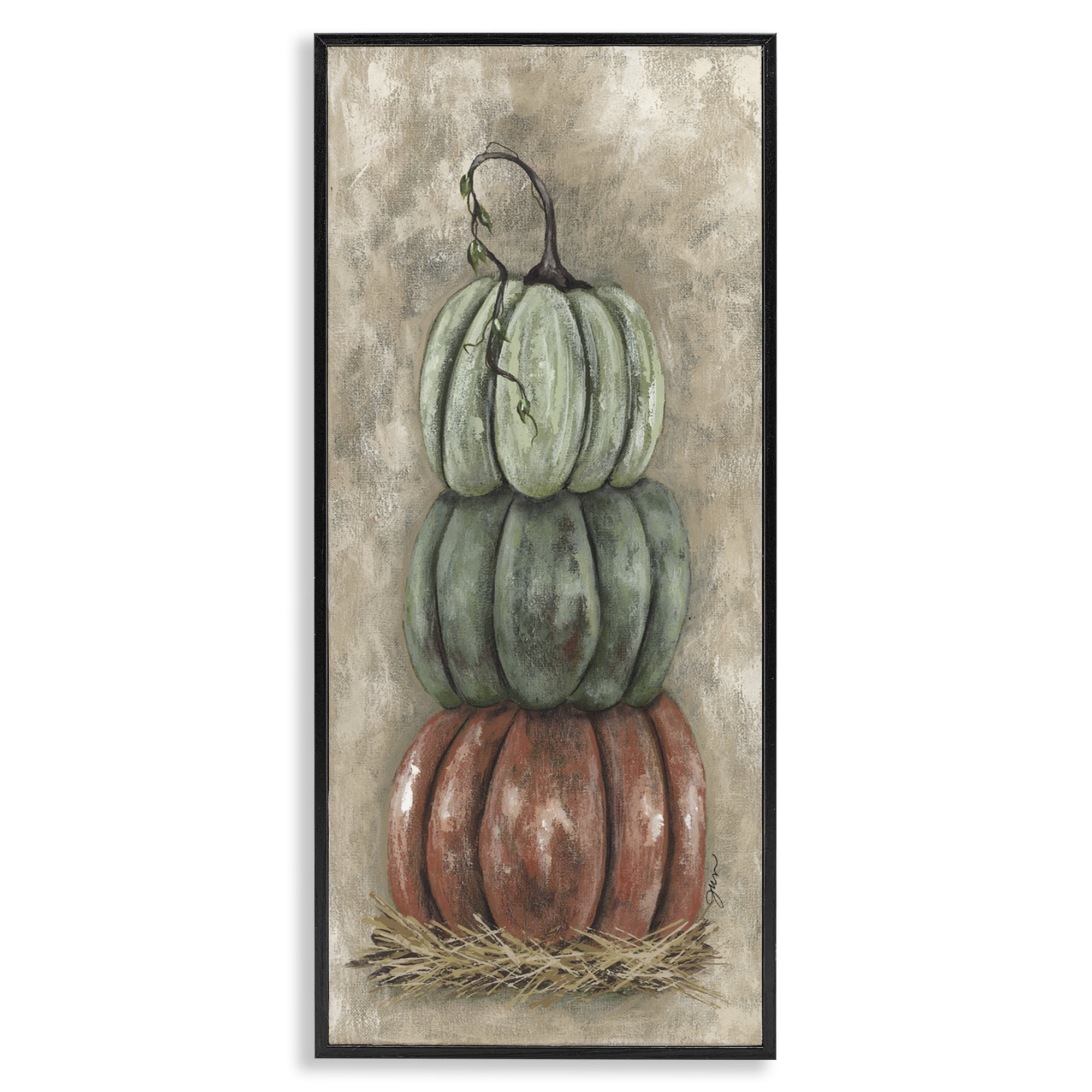 Stupell Industries Stacked Rustic Pumpkins Botanical & Floral Painting Black Framed Art Print Wall Art, 13 x 30
