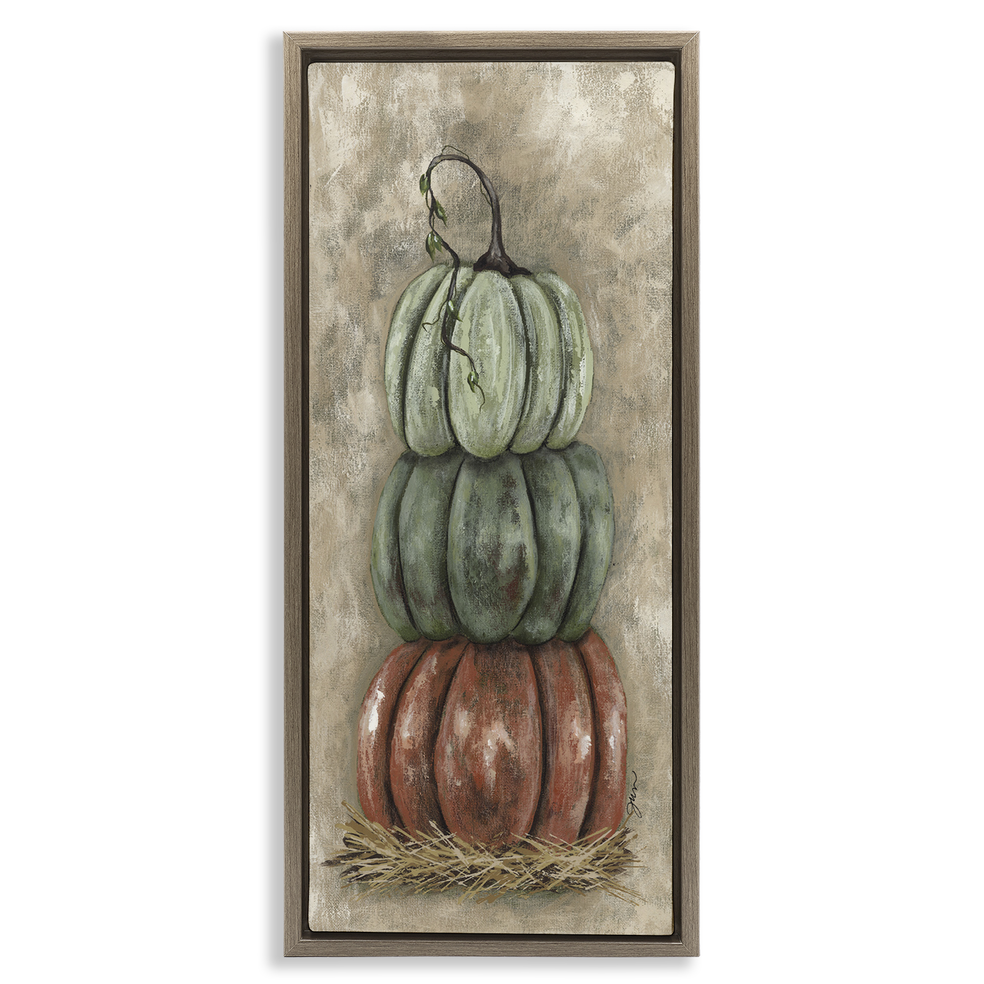 Stupell Industries Stacked Rustic Pumpkins Botanical & Floral Painting Brown Floater Framed Art Print Wall Art, 11 x 25