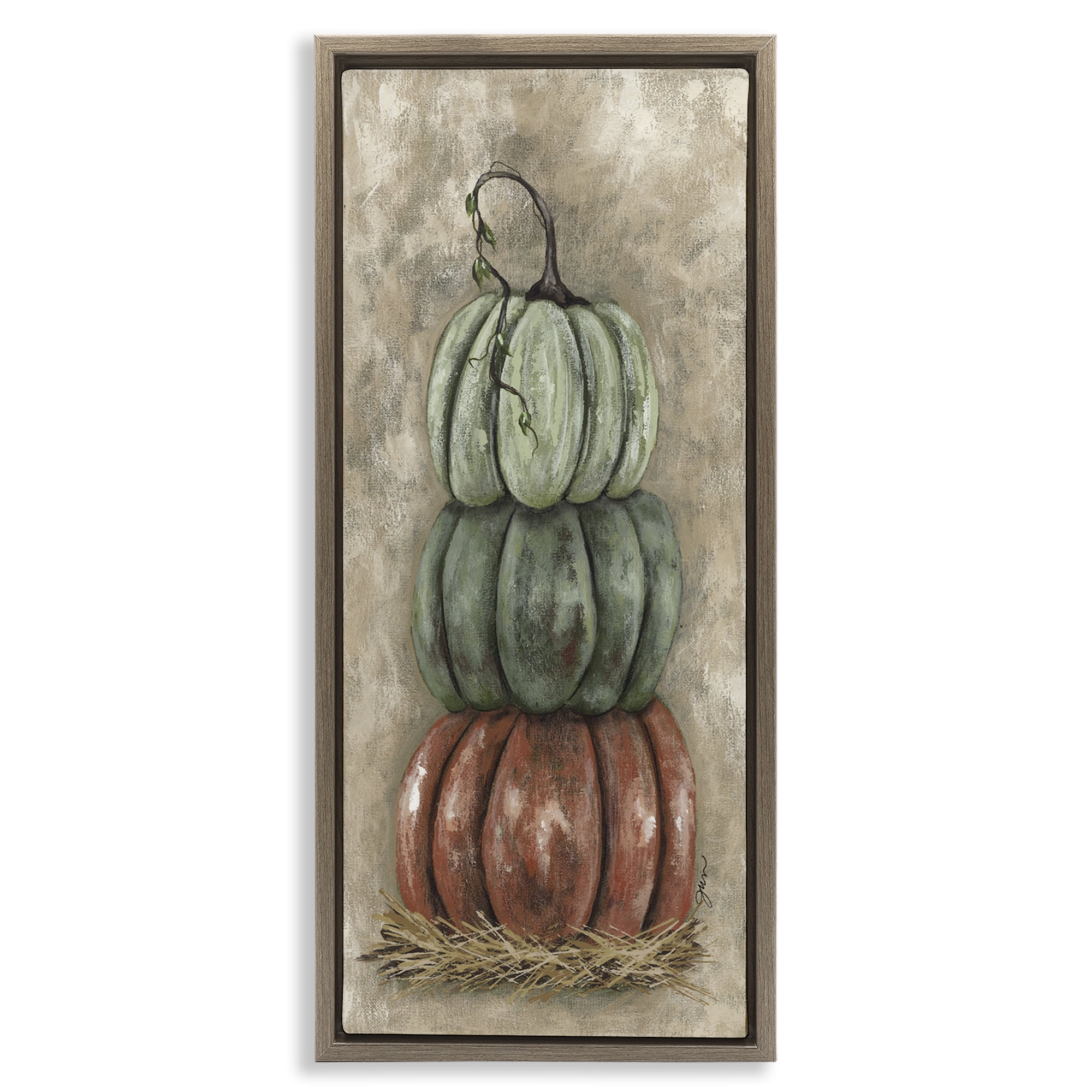 Stupell Industries Stacked Rustic Pumpkins Botanical & Floral Painting Brown Floater Framed Art Print Wall Art, 15 x 31