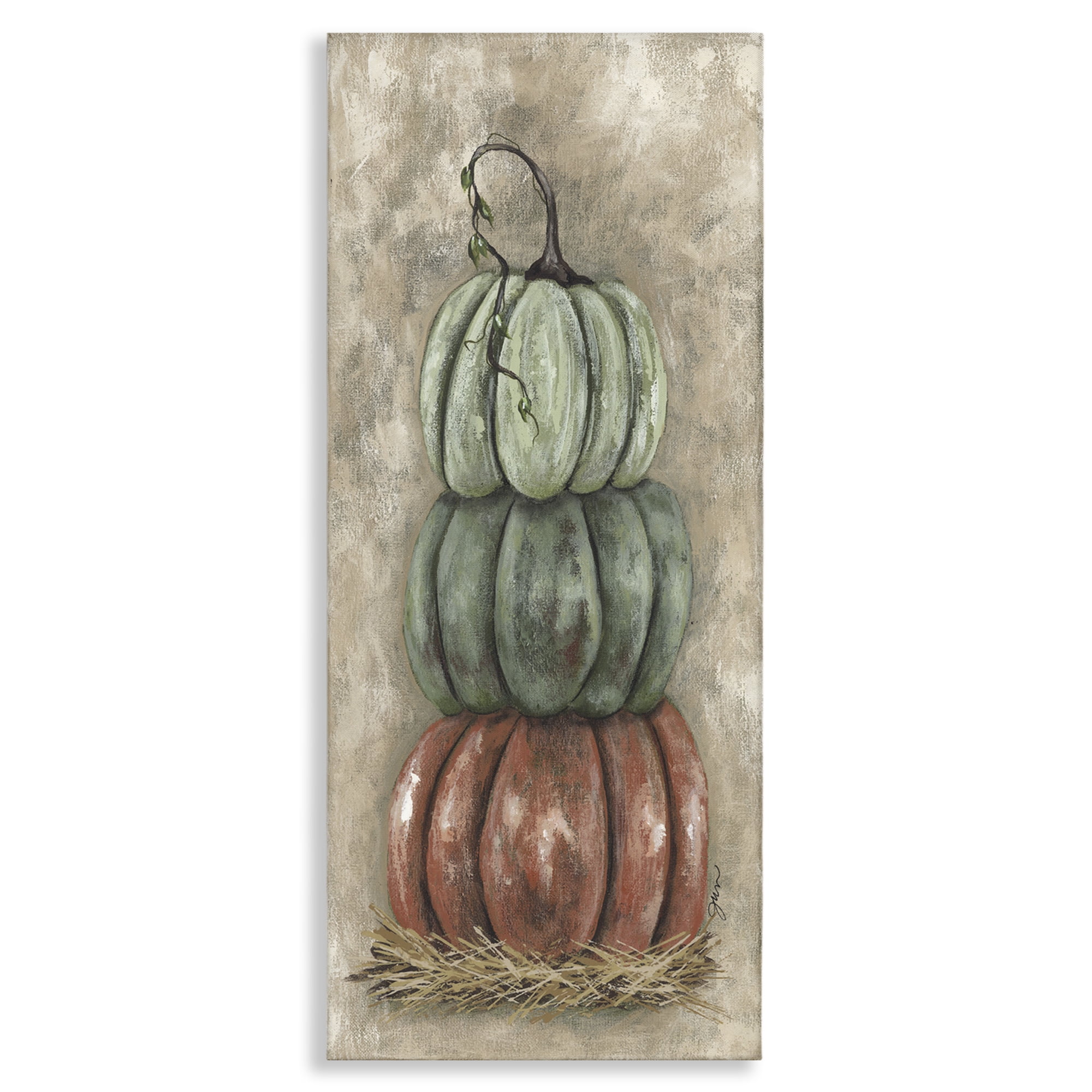 Stupell Industries Stacked Rustic Pumpkins Botanical & Floral Painting Gallery Wrapped Canvas Art Print Wall Art, 20 x 48
