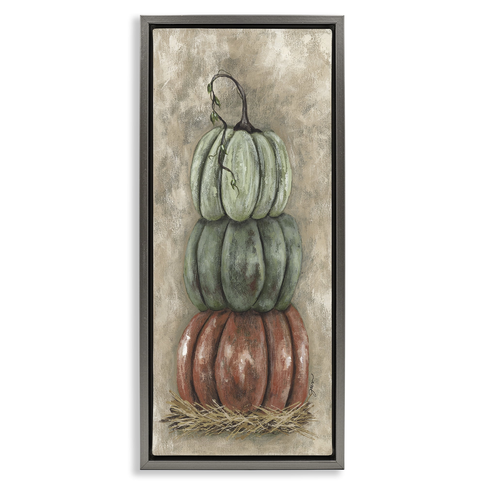 Stupell Industries Stacked Rustic Pumpkins Botanical & Floral Painting Gray Floater Framed Art Print Wall Art, 15 x 31