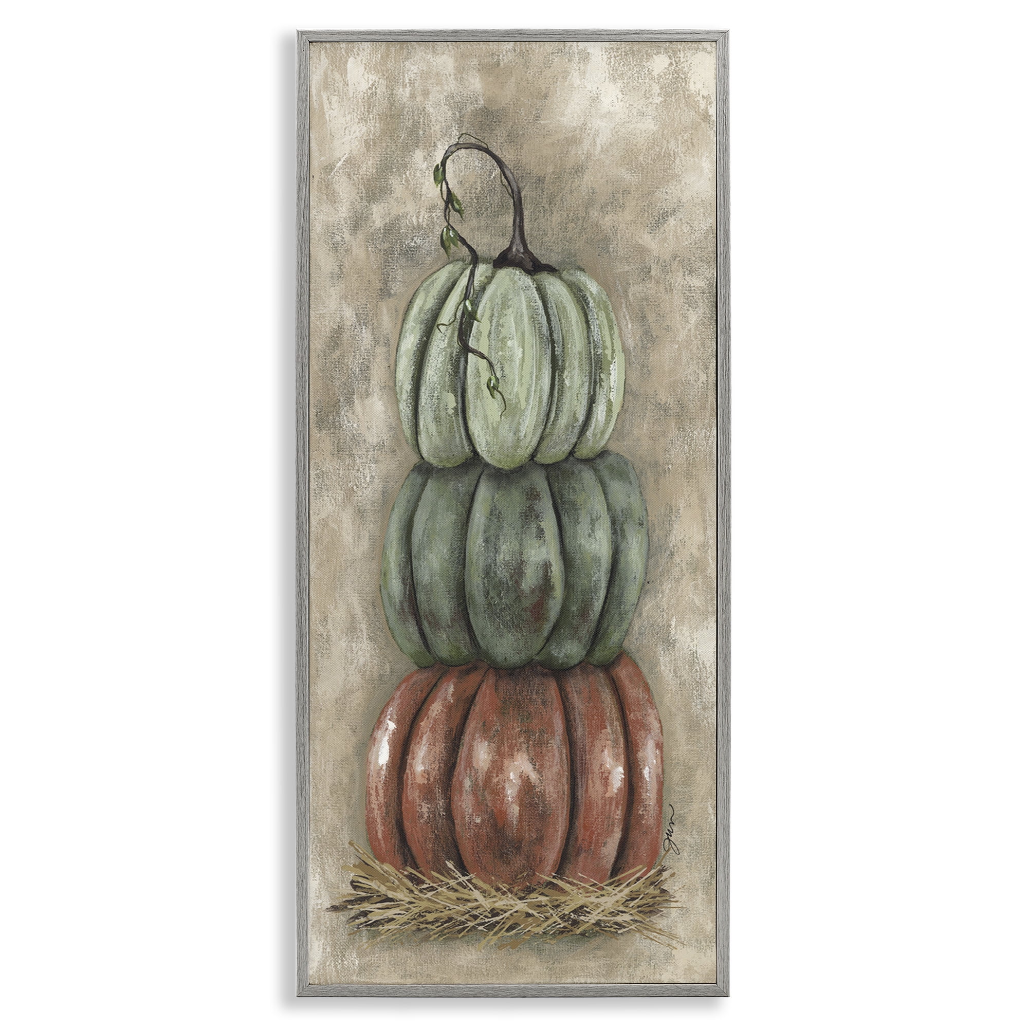 Stupell Industries Stacked Rustic Pumpkins Botanical & Floral Painting Gray Framed Art Print Wall Art, 13 x 30
