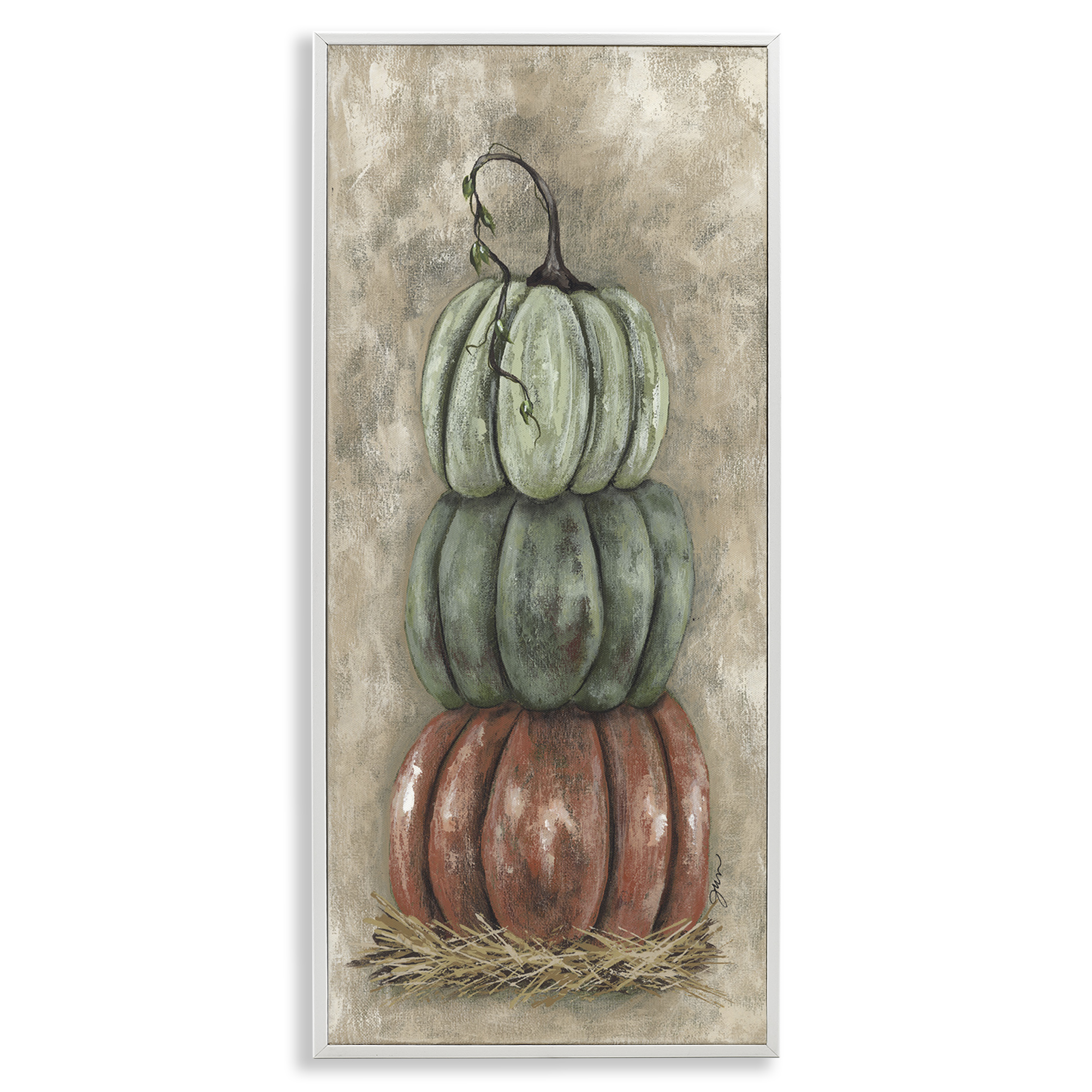 Stupell Industries Stacked Rustic Pumpkins Botanical & Floral Painting White Framed Art Print Wall Art, 10 x 24
