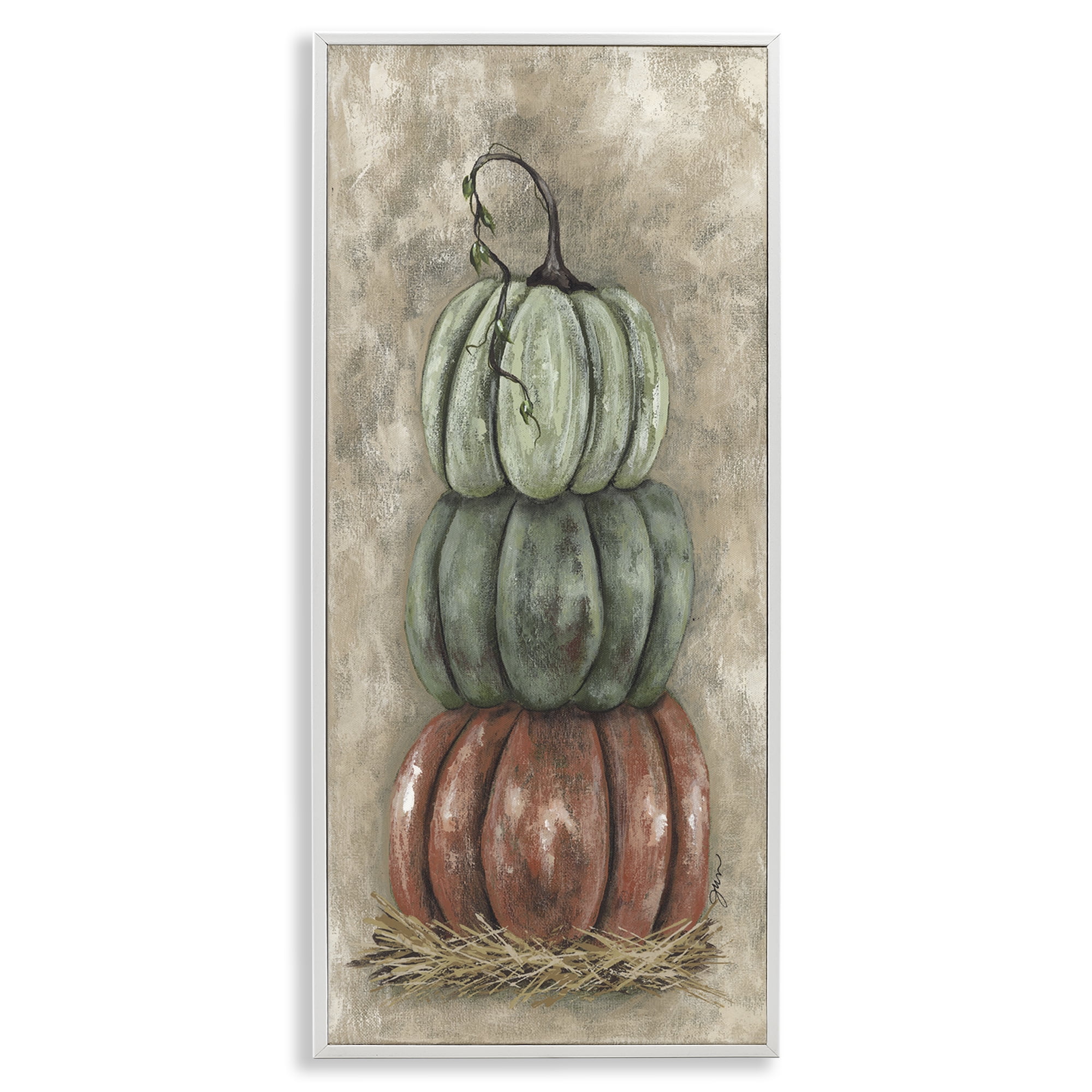 Stupell Industries Stacked Rustic Pumpkins Botanical & Floral Painting White Framed Art Print Wall Art, 13 x 30