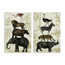 Stupell Industries Stacked Safari Animals Animals Painting Wrapped Canvas Canvas Art Print Wall Art, 16 x 24, Set of 2