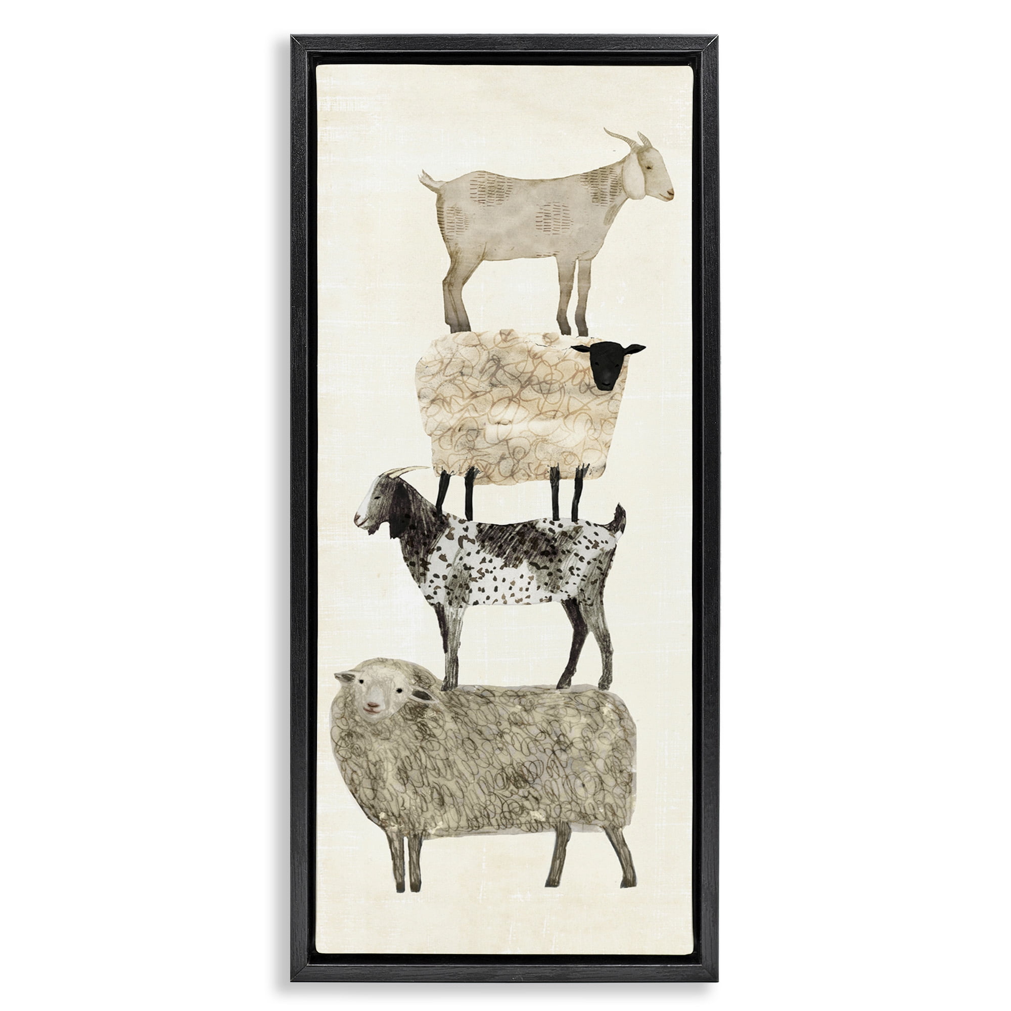 Stupell Industries Stacked Sheep & Goats Animals & Insects Painting Black Floater Framed Canvas Art Print Wall Art, 15 x 31