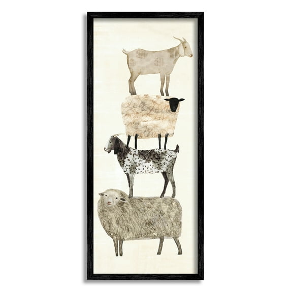 Stupell Industries Stacked Sheep & Goats Animals & Insects Painting Black Framed Art Print Wall Art, 10 x 24