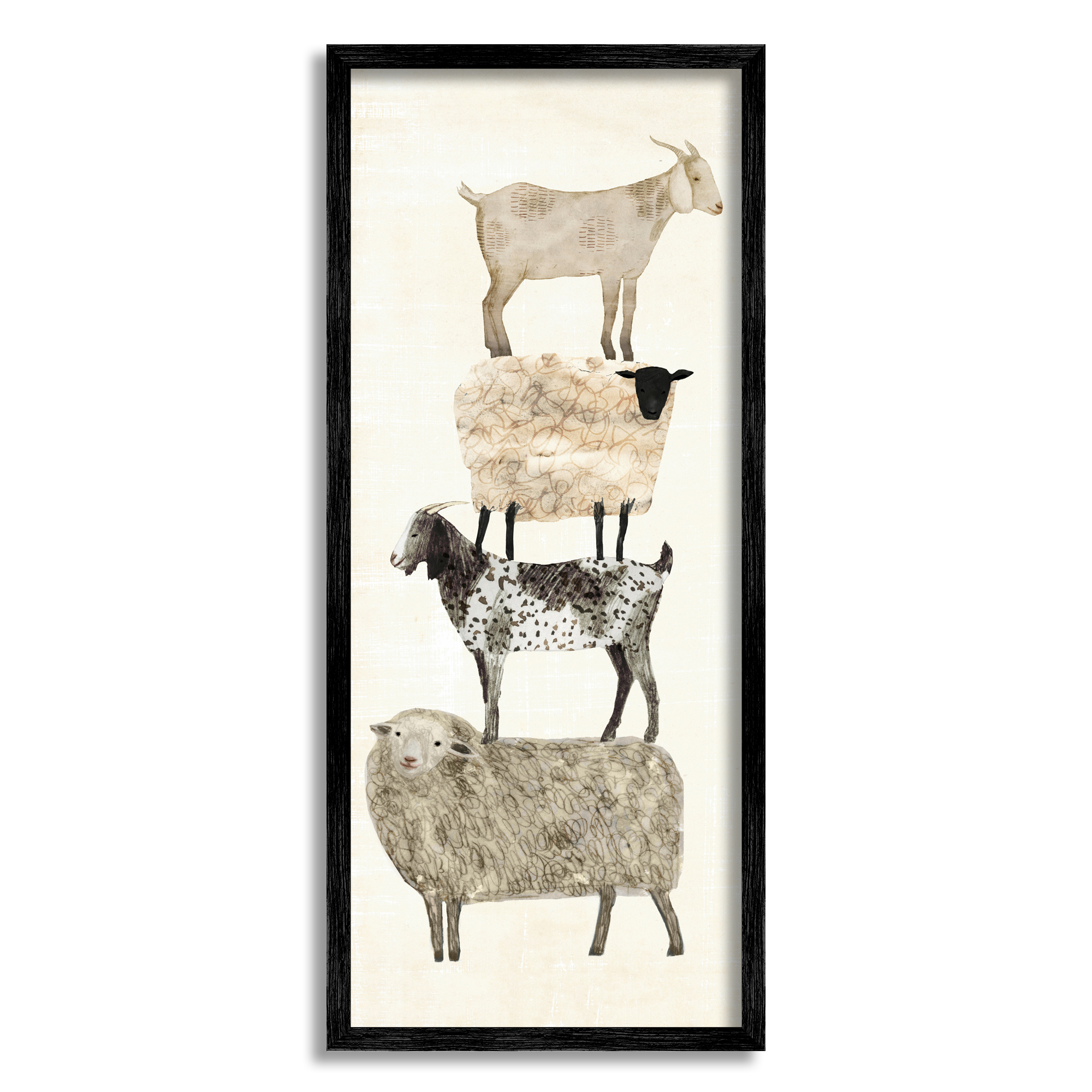 Stupell Industries Stacked Sheep & Goats Animals & Insects Painting Black Framed Art Print Wall Art, 13 x 30