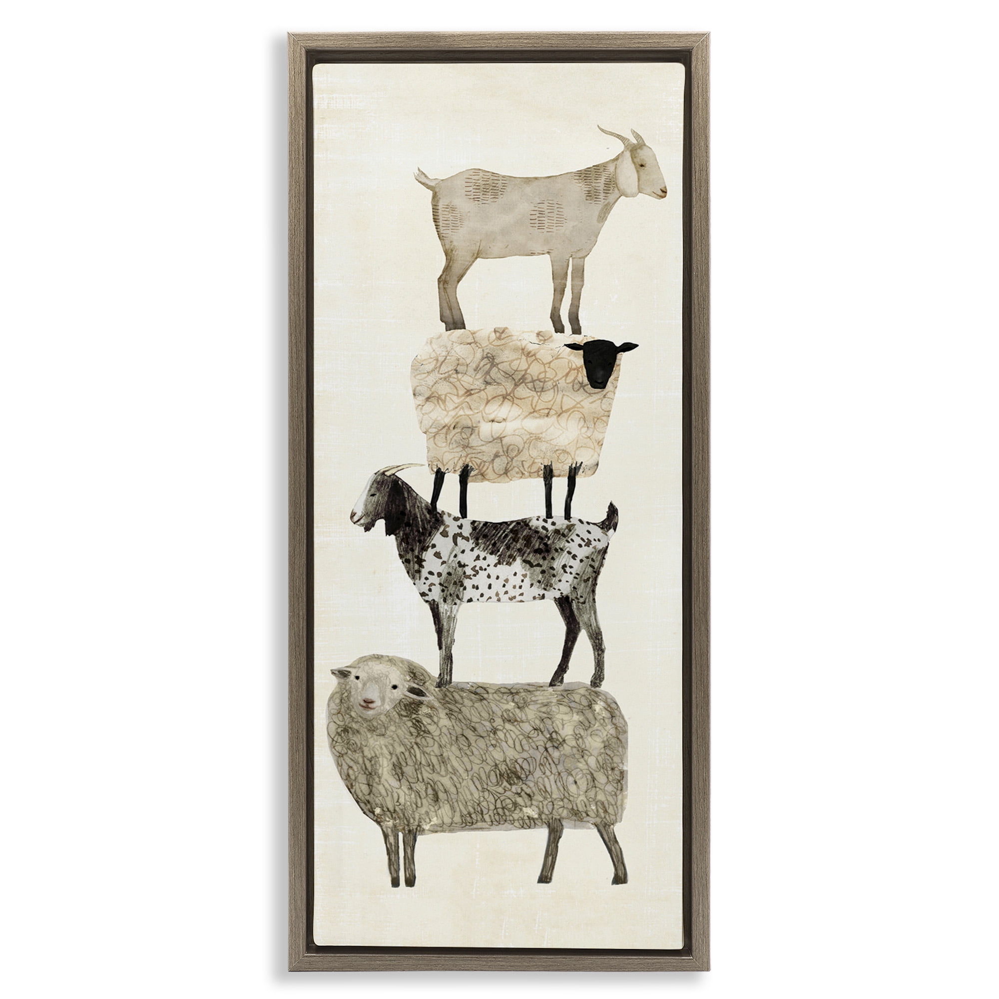 Stupell Industries Stacked Sheep & Goats Animals & Insects Painting Brown Floater Framed Canvas Art Print Wall Art, 15 x 31
