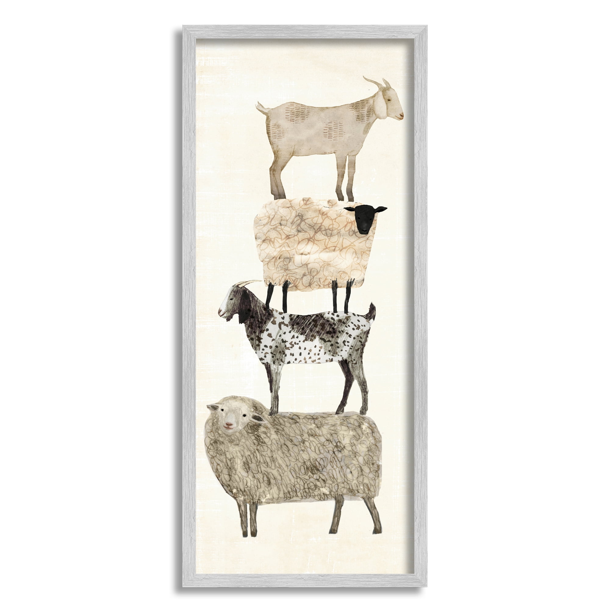Stupell Industries Stacked Sheep & Goats Animals & Insects Painting Gray Framed Art Print Wall Art, 13 x 30
