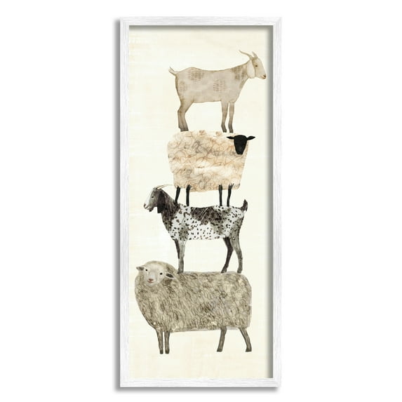 Stupell Industries Stacked Sheep & Goats Animals & Insects Painting White Framed Art Print Wall Art, 10 x 24