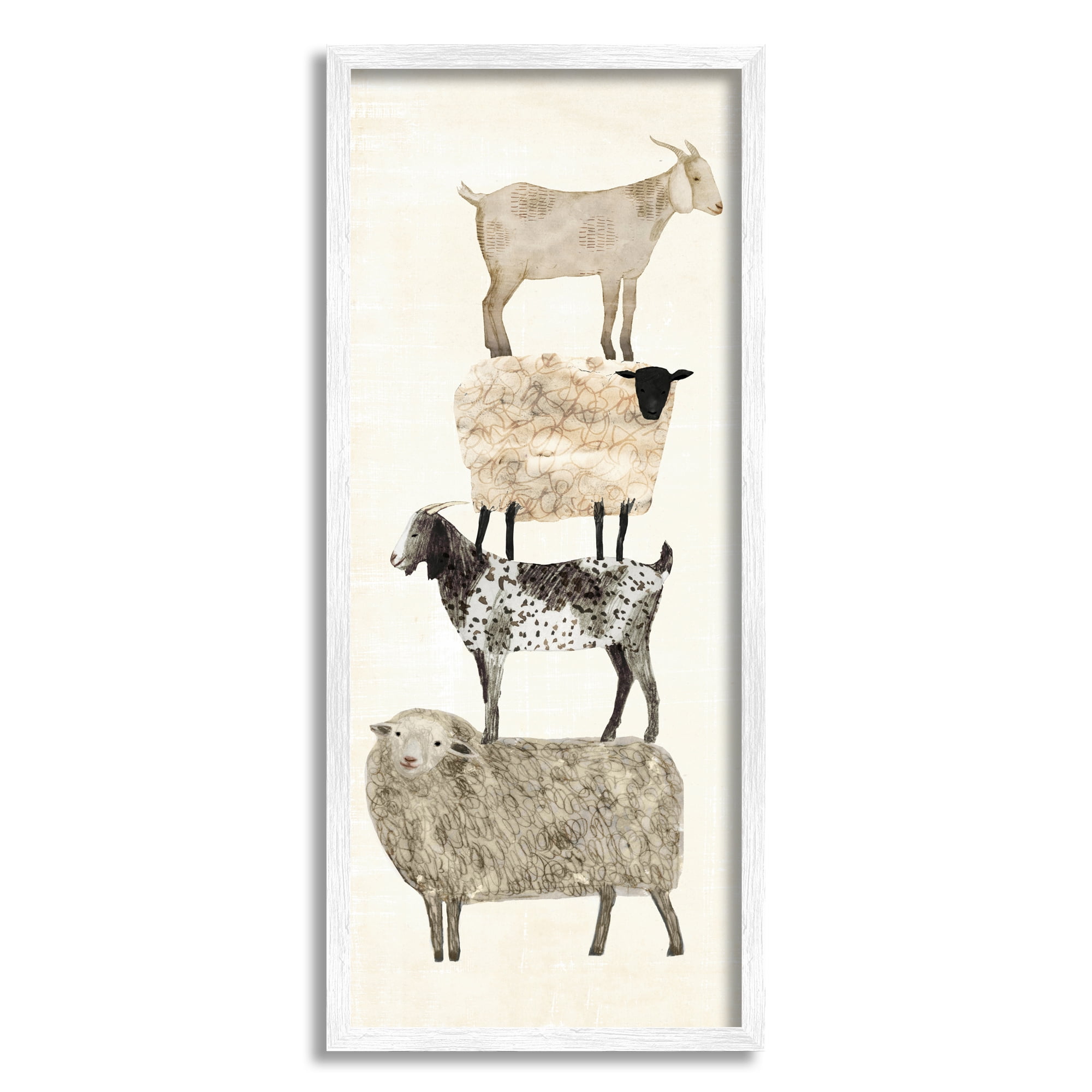 Stupell Industries Stacked Sheep & Goats Animals & Insects Painting White Framed Art Print Wall Art, 13 x 30