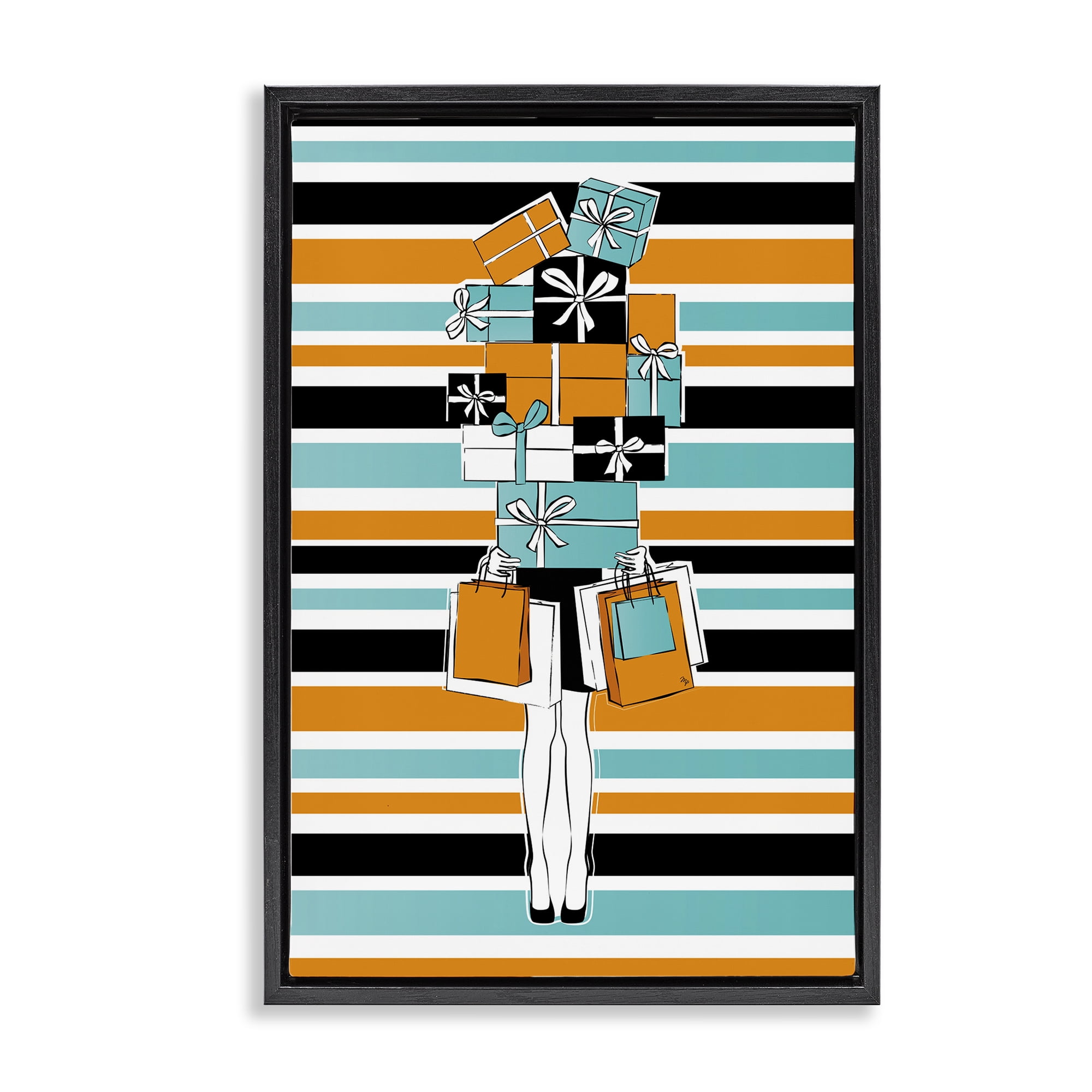 Stupell Industries Stacked Shopping Boxes Beauty & Fashion Painting Black Floater Framed Art Print Wall Art, 17 x 25