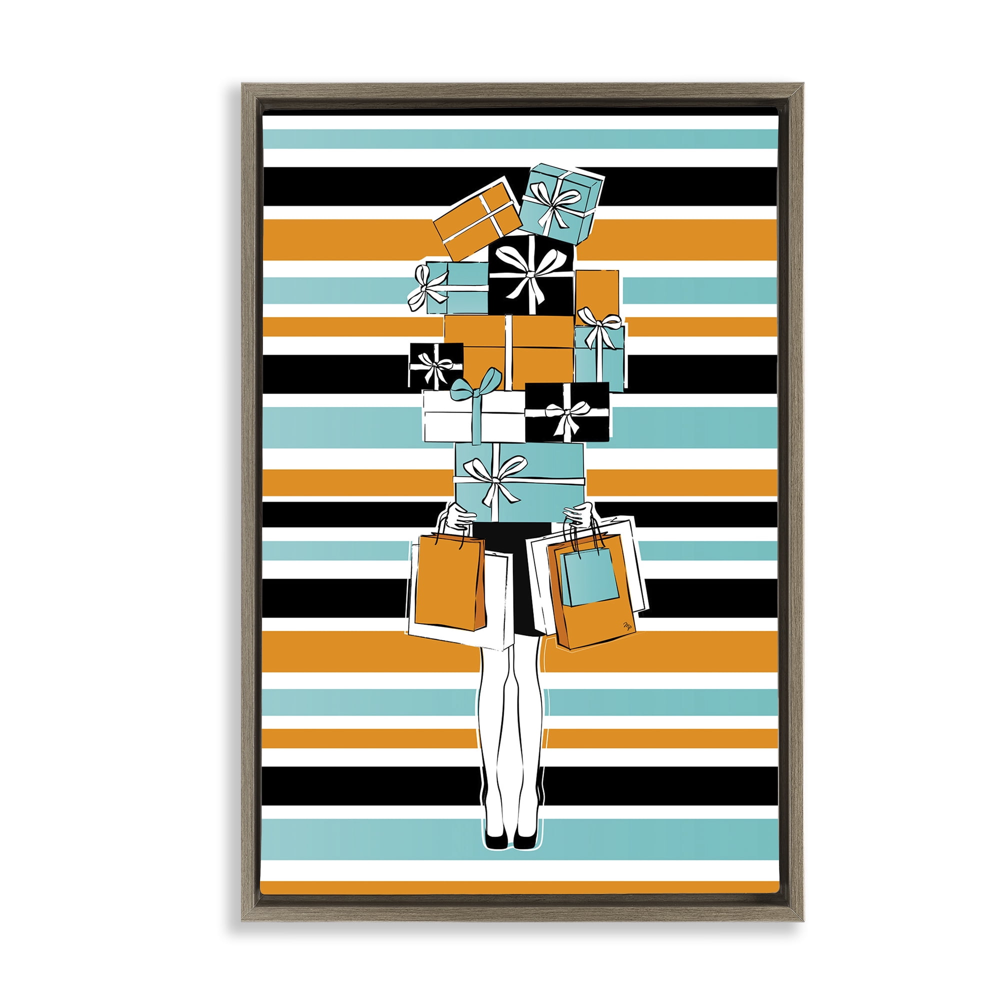 Stupell Industries Stacked Shopping Boxes Beauty & Fashion Painting Brown Floater Framed Art Print Wall Art, 21 x 31