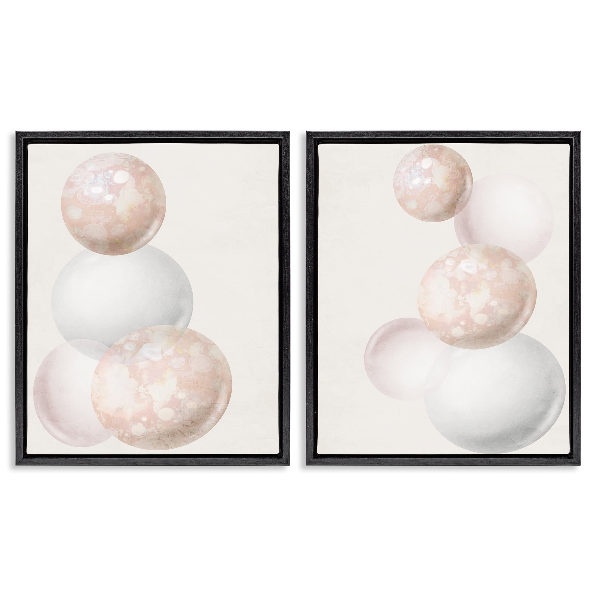 Stupell Industries Stacked Spheres Speckled Abstract Painting Black Floater Framed Canvas Art Print Wall Art, 31 x 25, Set of 2